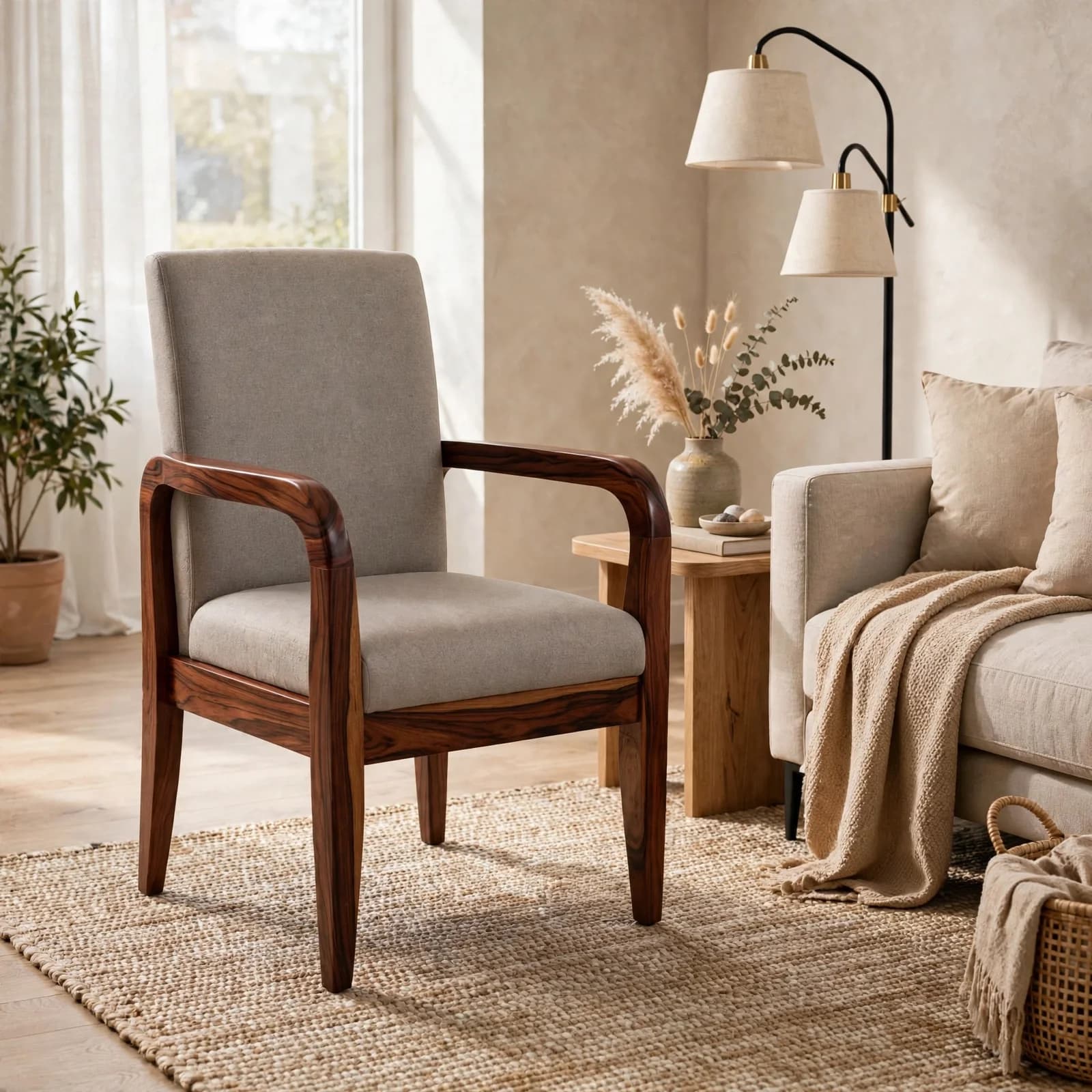 Sheesham Wood Accent Chair - Honey Finish