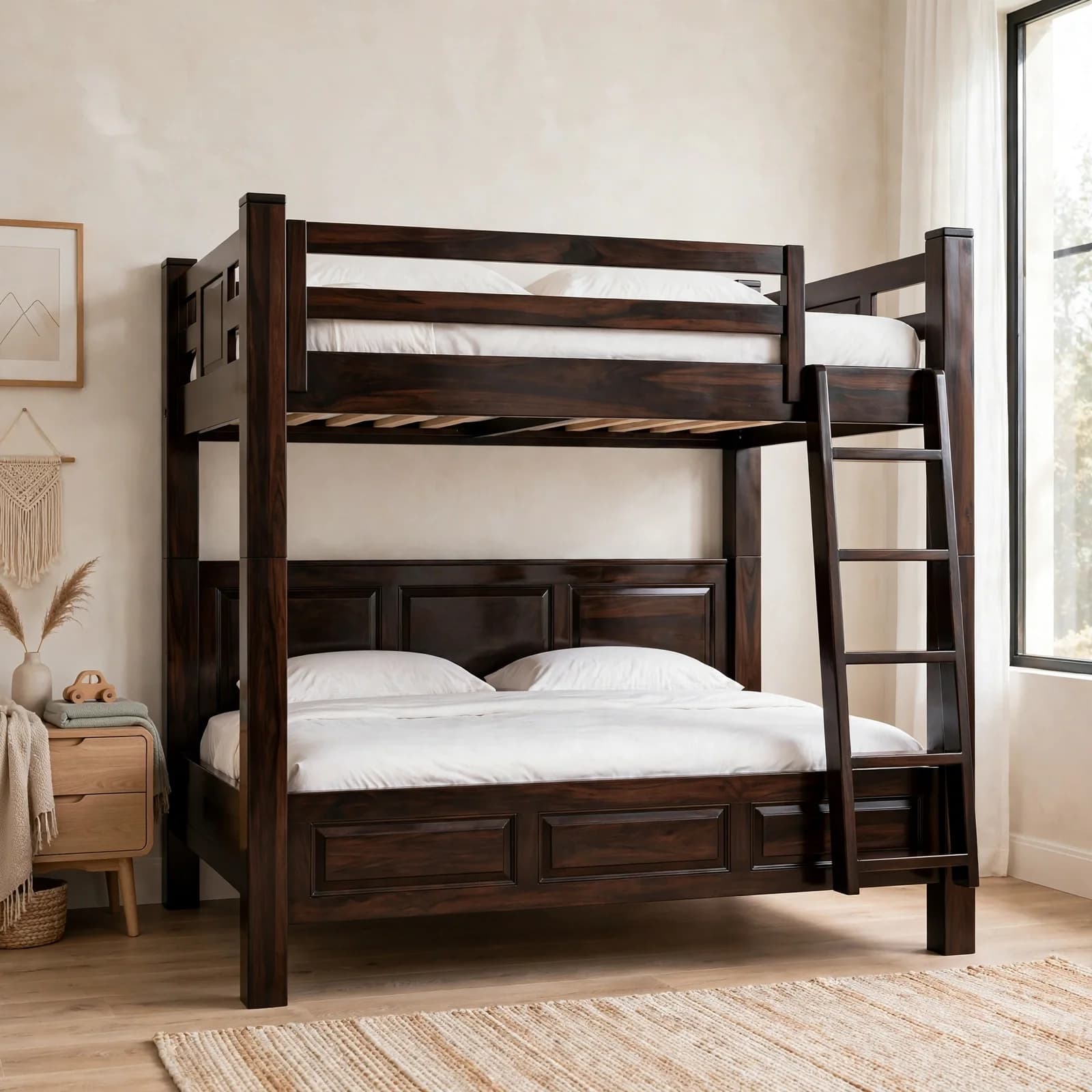 Sheesham Wood Bunk Bed - Walnut Finish
