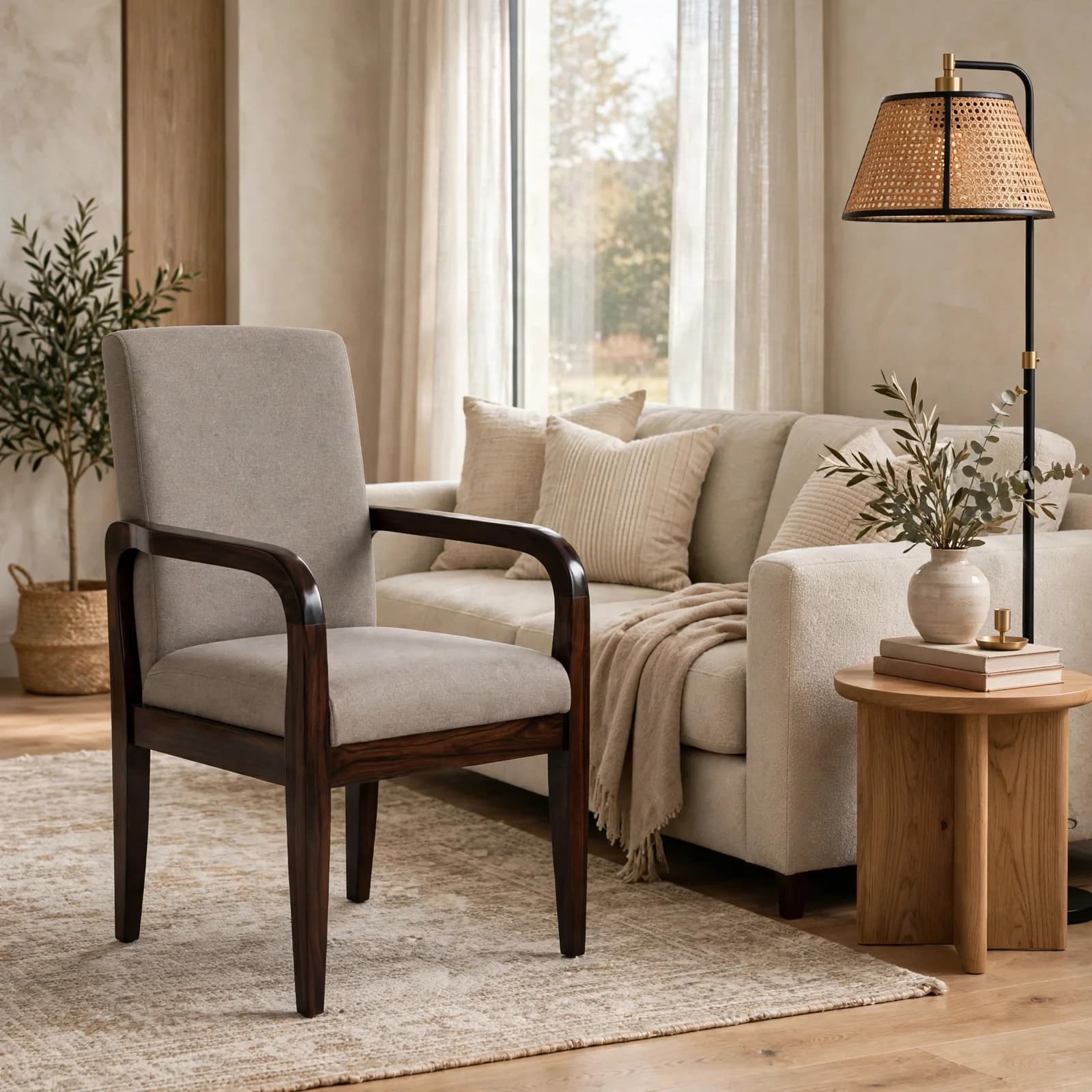 Sheesham Wood Accent Chair - Walnut Finish