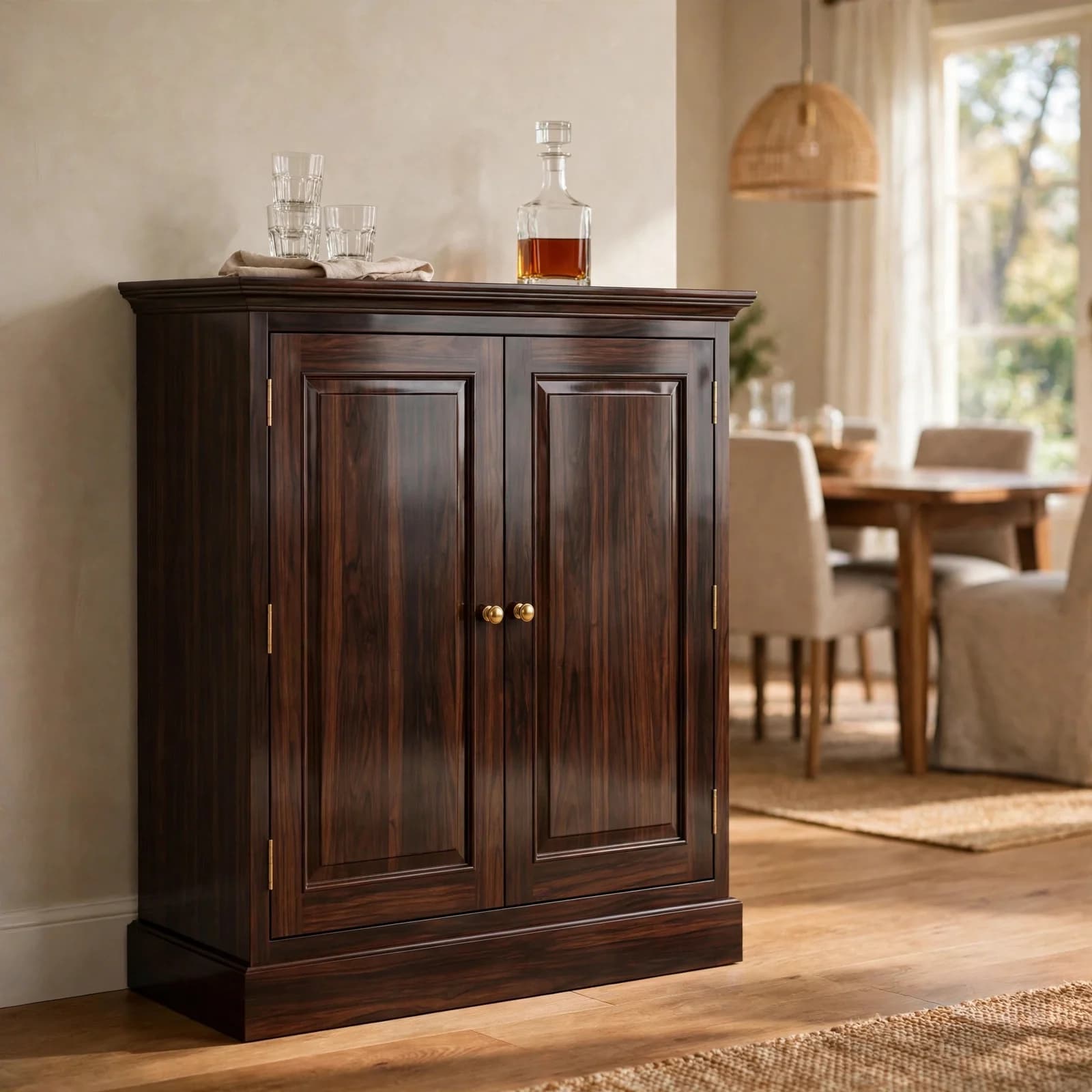 Sheesham Wood Bar Cabinet - Walnut Finish