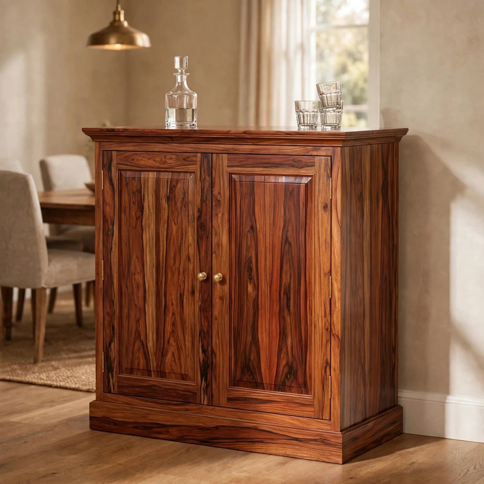 Sheesham Wood Bar Cabinet - Honey Finish
