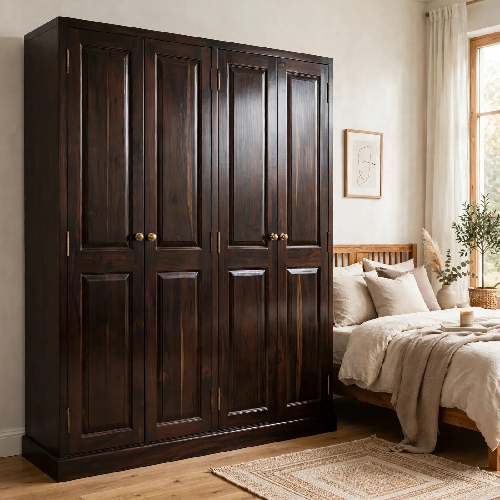 Sheesham Wood 4 Door Wardrobe - Walnut Finish