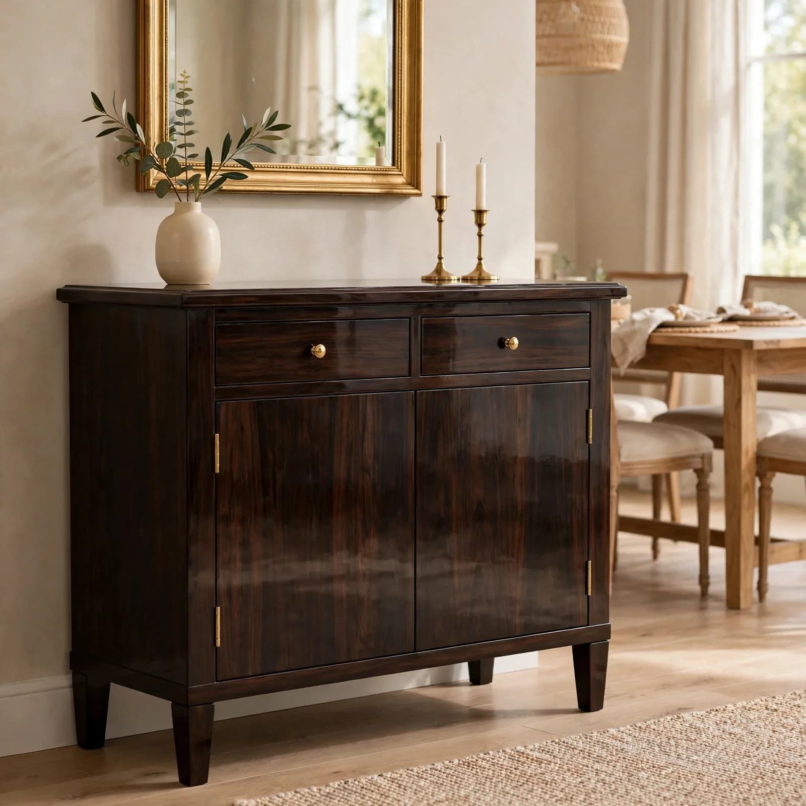 Sheesham Wood Buffet Table - Walnut Finish
