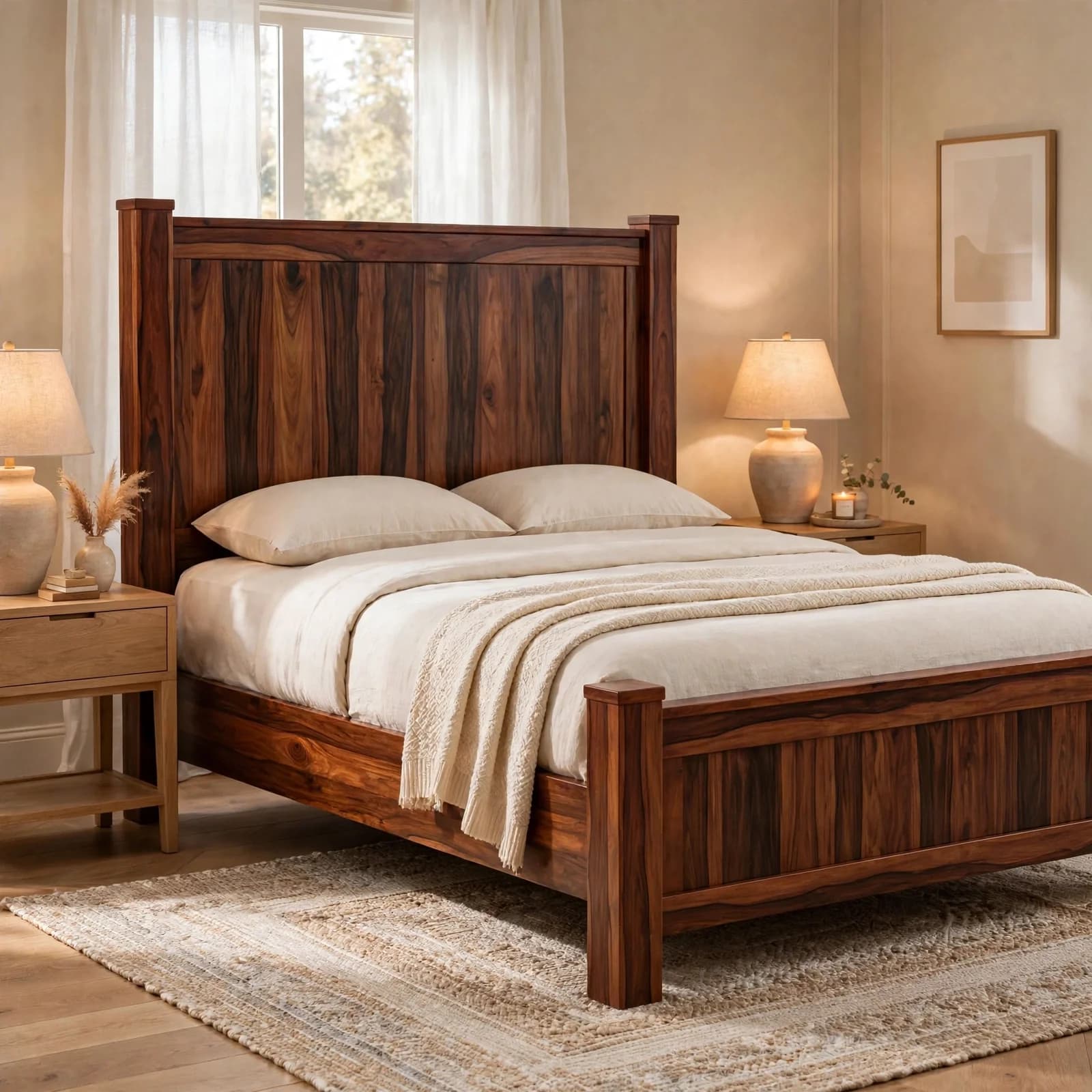 Sheesham Wood California King Bed - Honey Finish