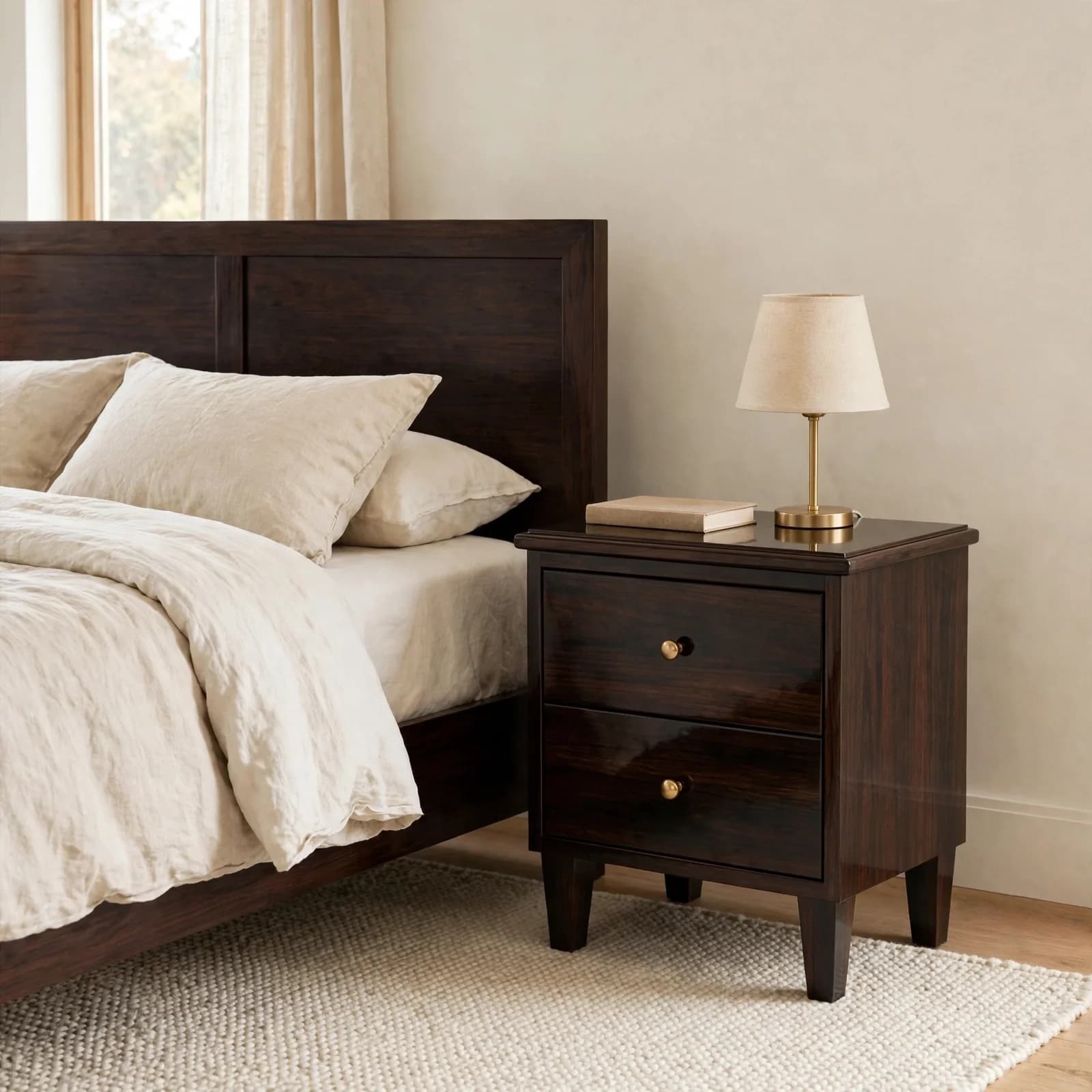 Sheesham Wood Bedside Table 2 Drawer - Walnut Finish