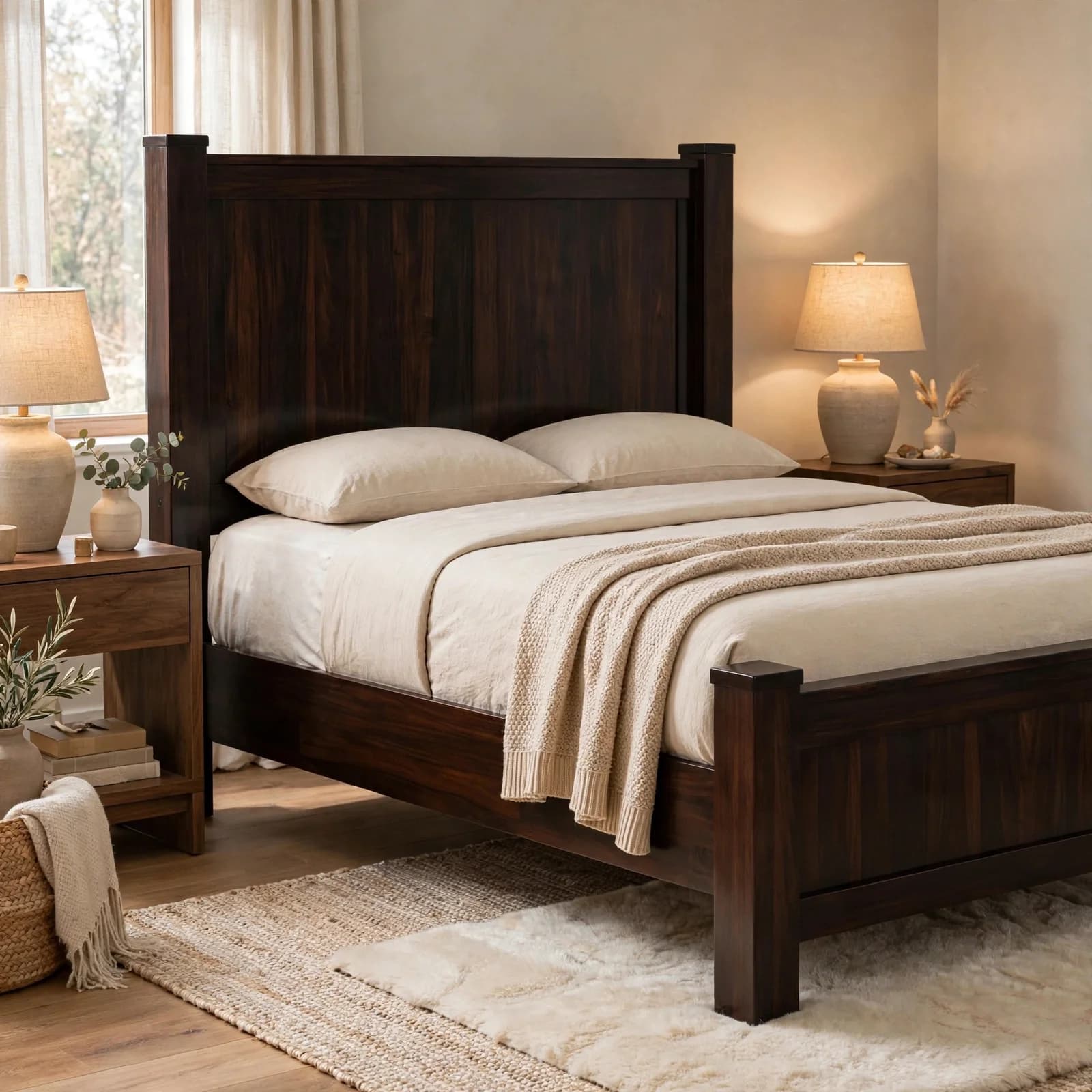 Sheesham Wood California King Bed - Walnut Finish