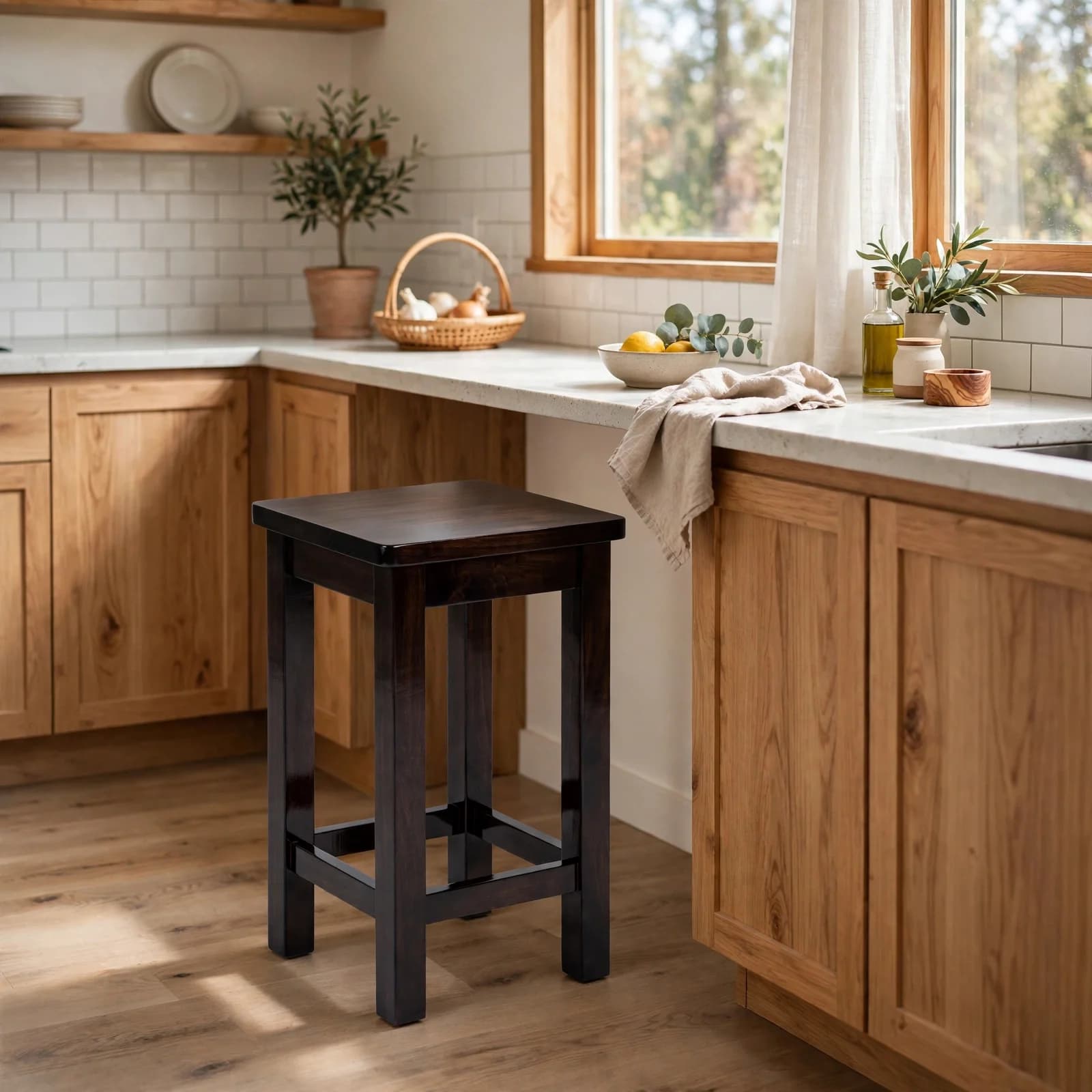 Sheesham Wood Counter Stool - Walnut Finish
