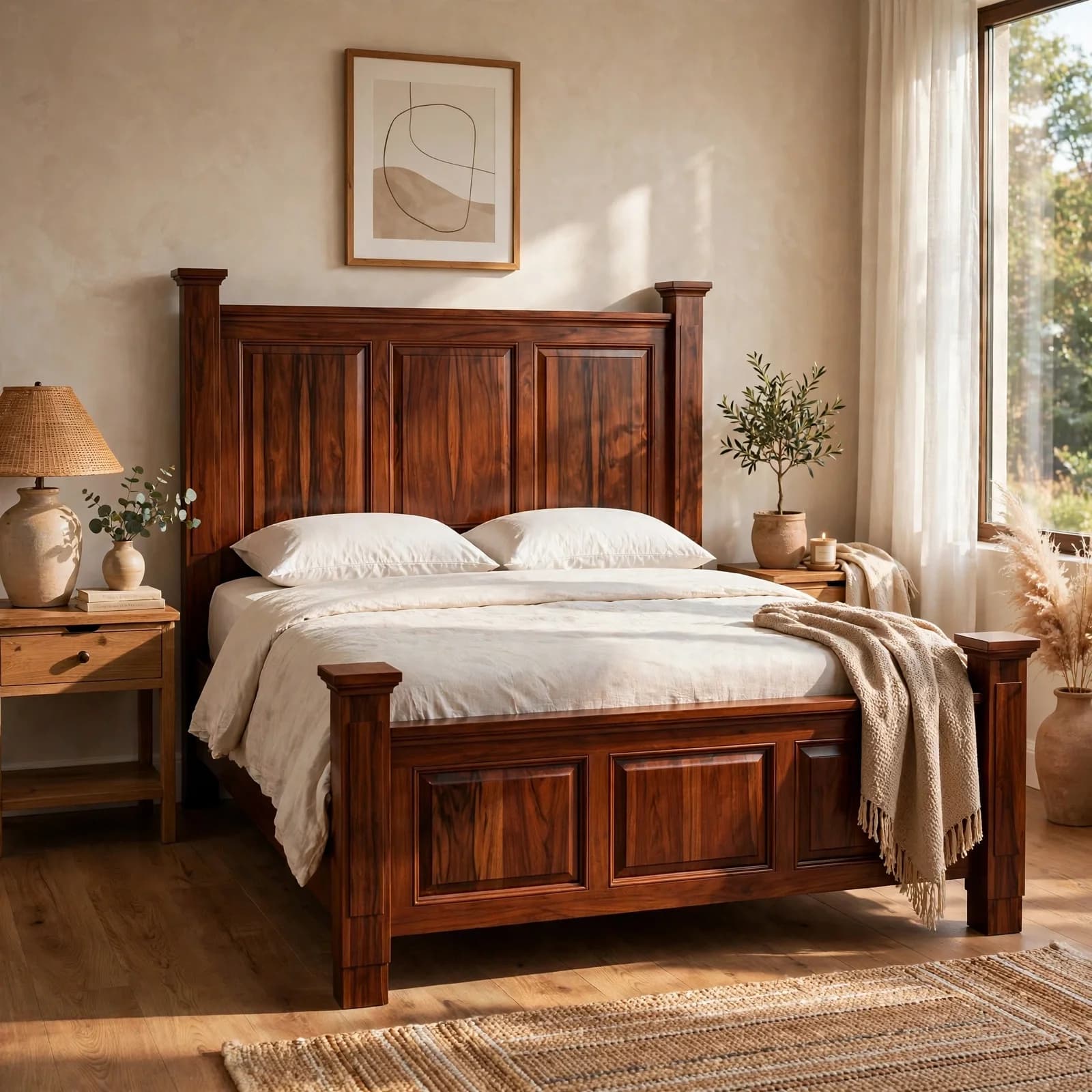 Sheesham Wood Double Bed - Honey Finish