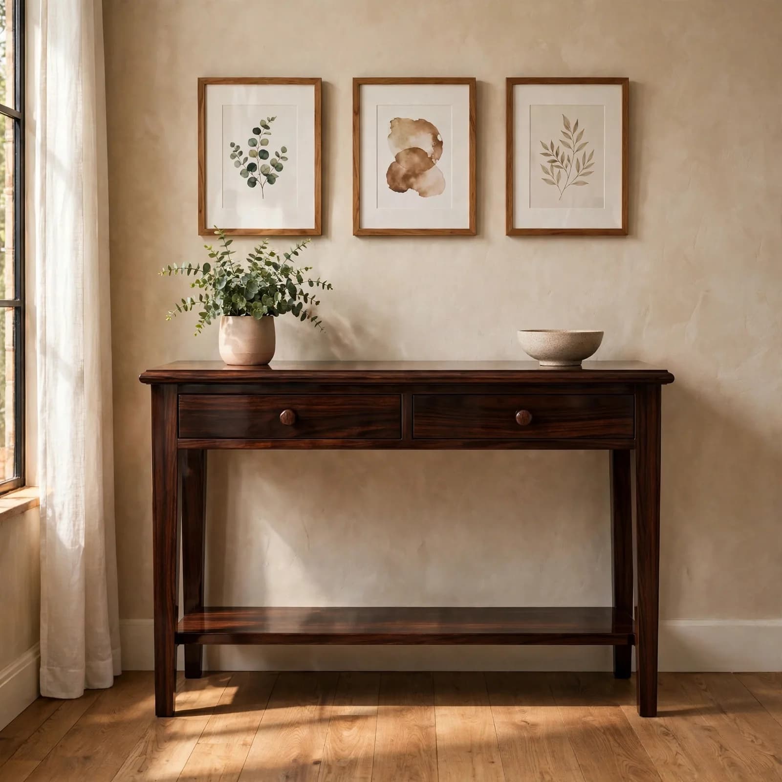 Sheesham Wood Console Table - Walnut Finish