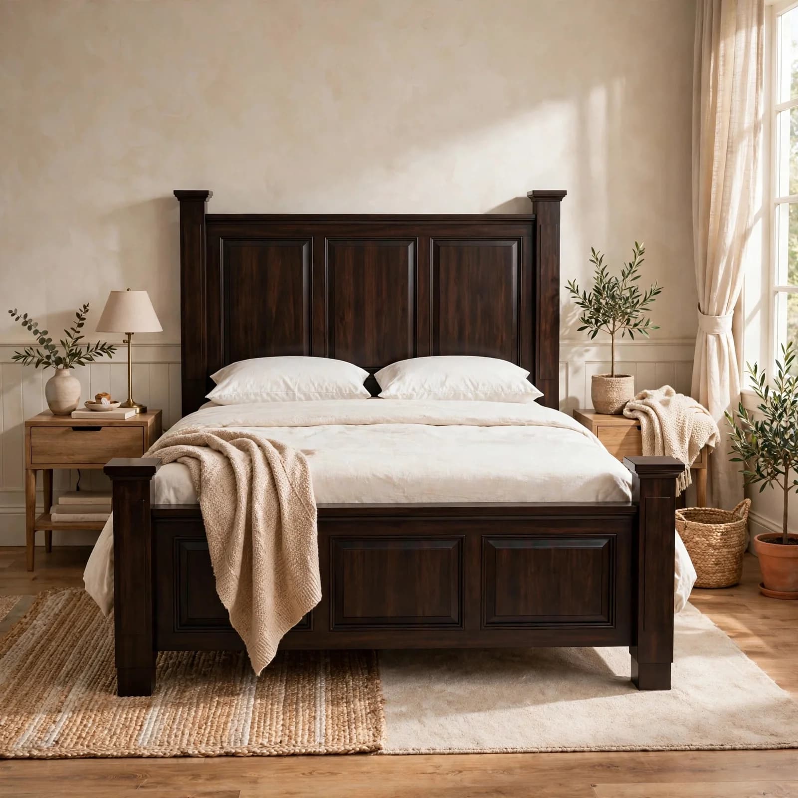 Sheesham Wood Double Bed - Walnut Finish