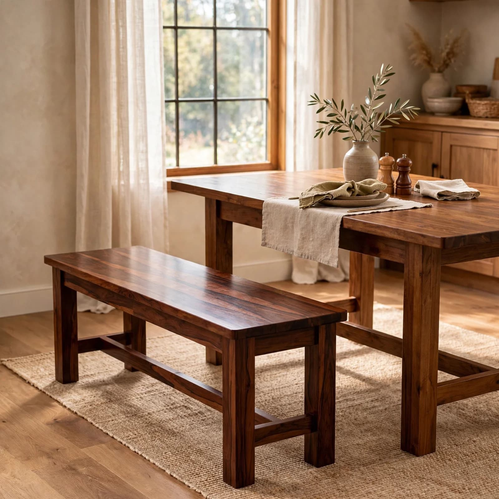 Sheesham Wood Dining Bench - Honey Finish