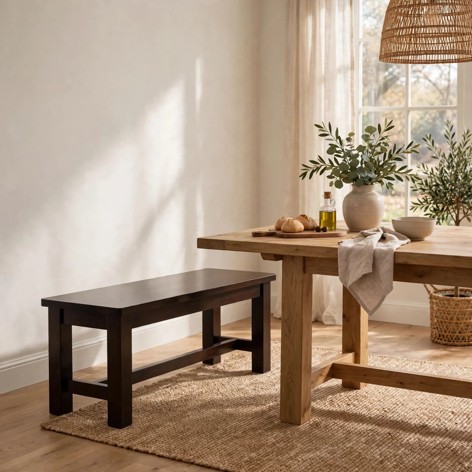 Sheesham Wood Dining Bench - Walnut Finish
