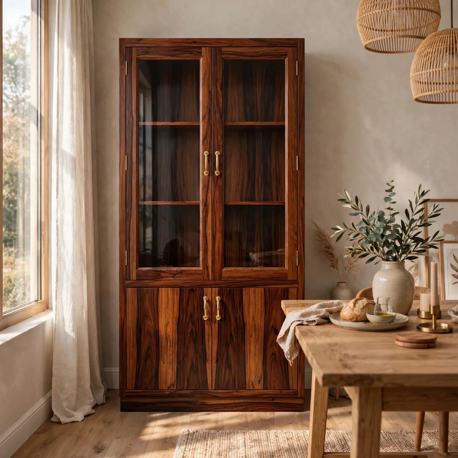 Sheesham Wood Display Cabinet - Honey Finish