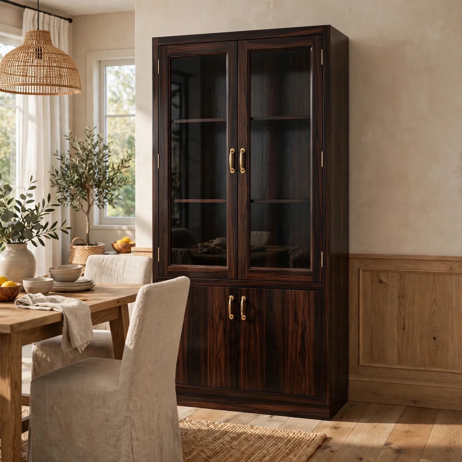 Sheesham Wood Display Cabinet - Walnut Finish