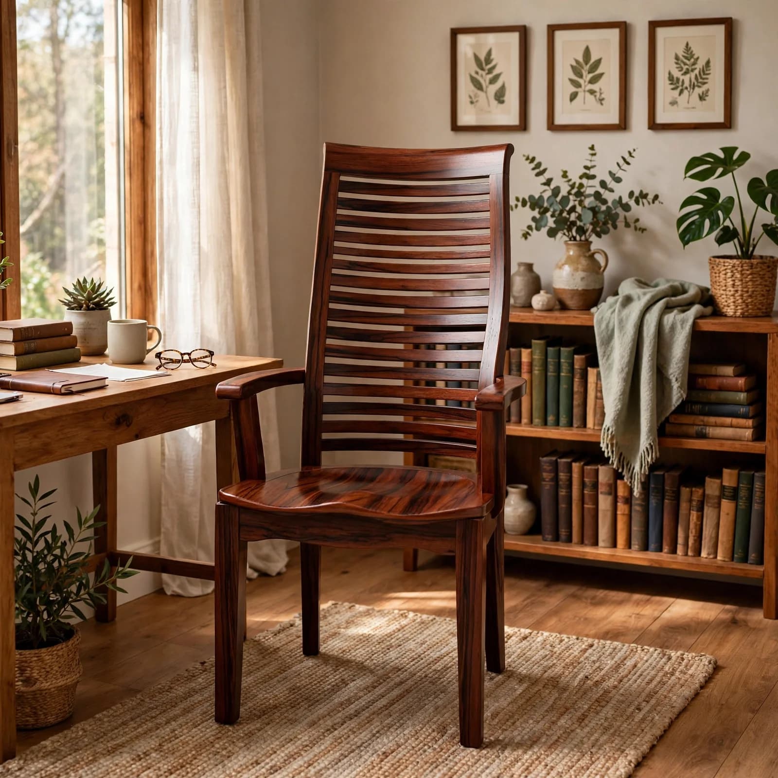 Sheesham Wood Ergonomic Chair - Honey Finish