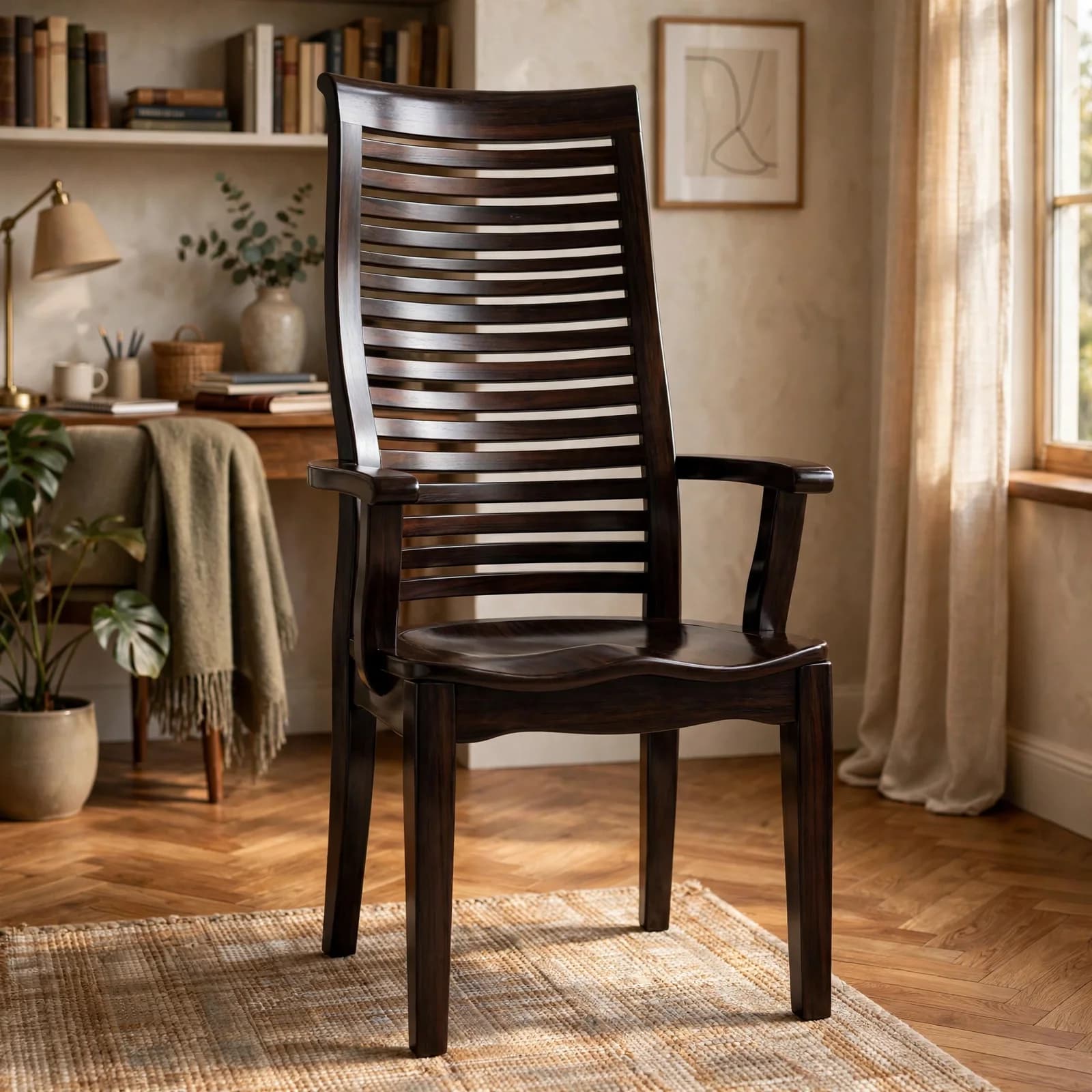 Sheesham Wood Ergonomic Chair - Walnut Finish