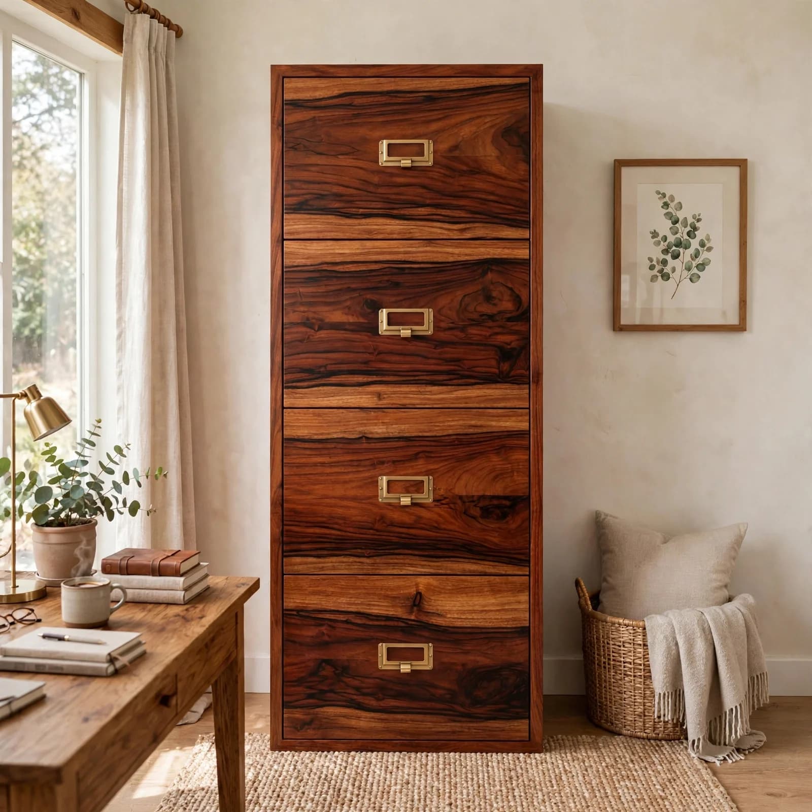 Sheesham Wood Filing Cabinet - Honey Finish