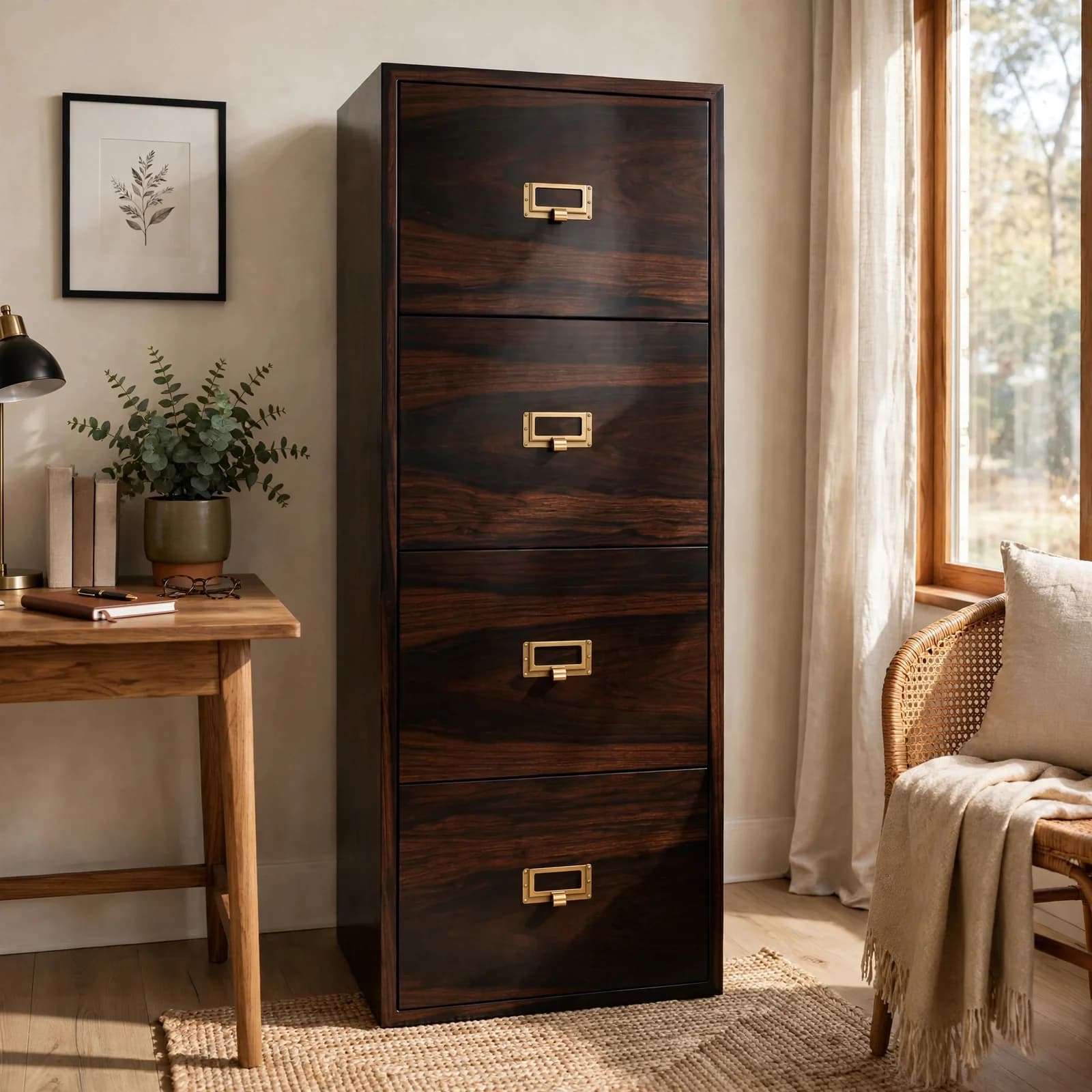 Sheesham Wood Filing Cabinet - Walnut Finish