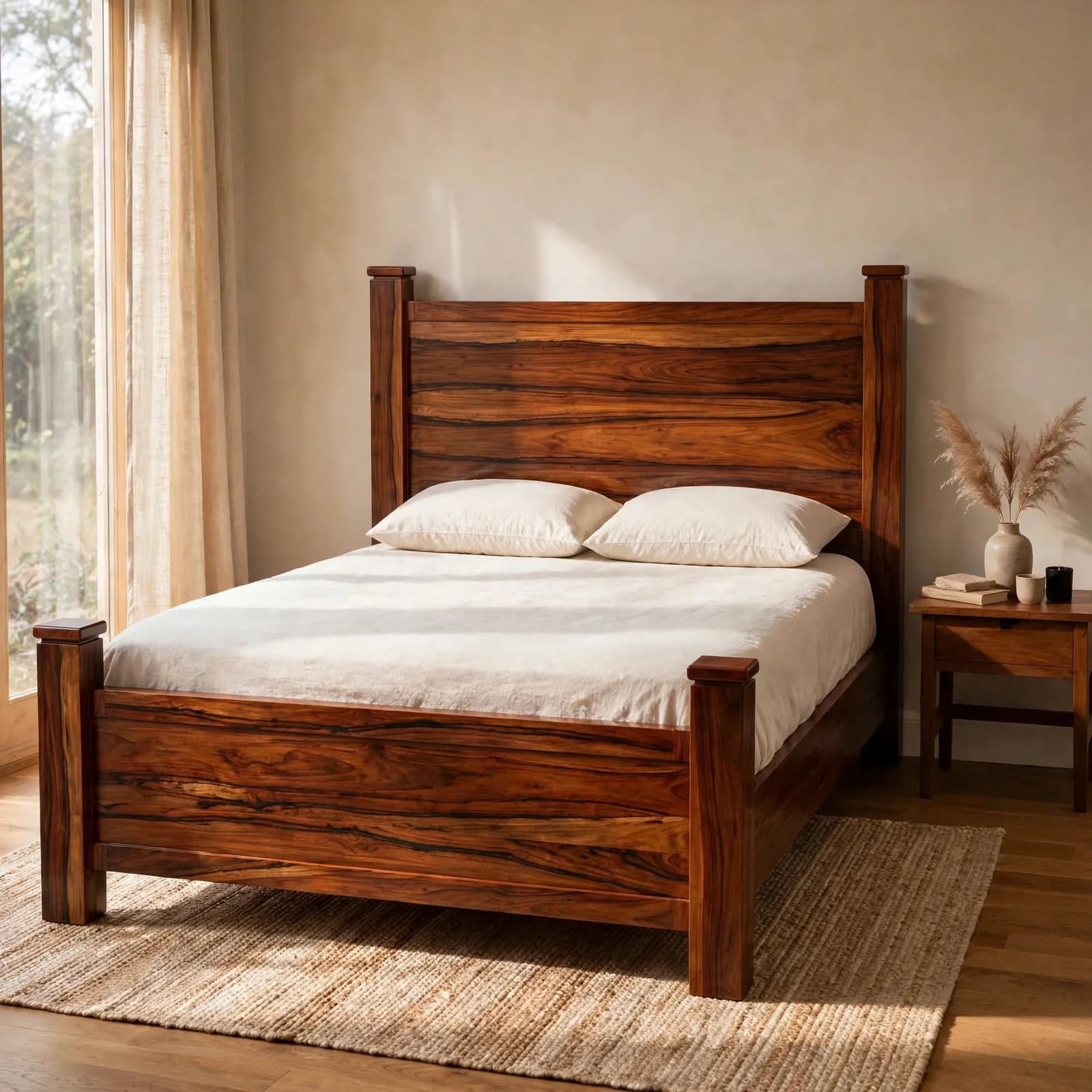 Sheesham Wood King Size Bed - Honey Finish