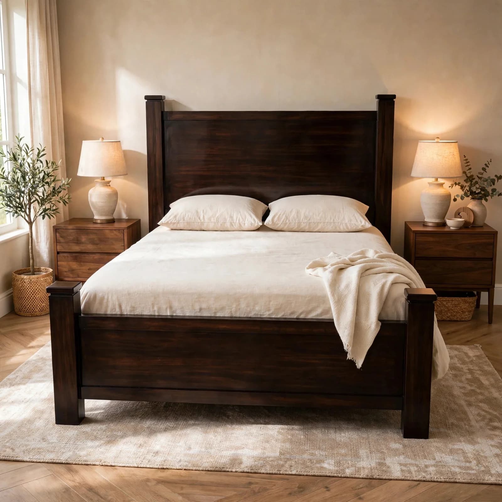 Sheesham Wood King Size Bed - Walnut Finish