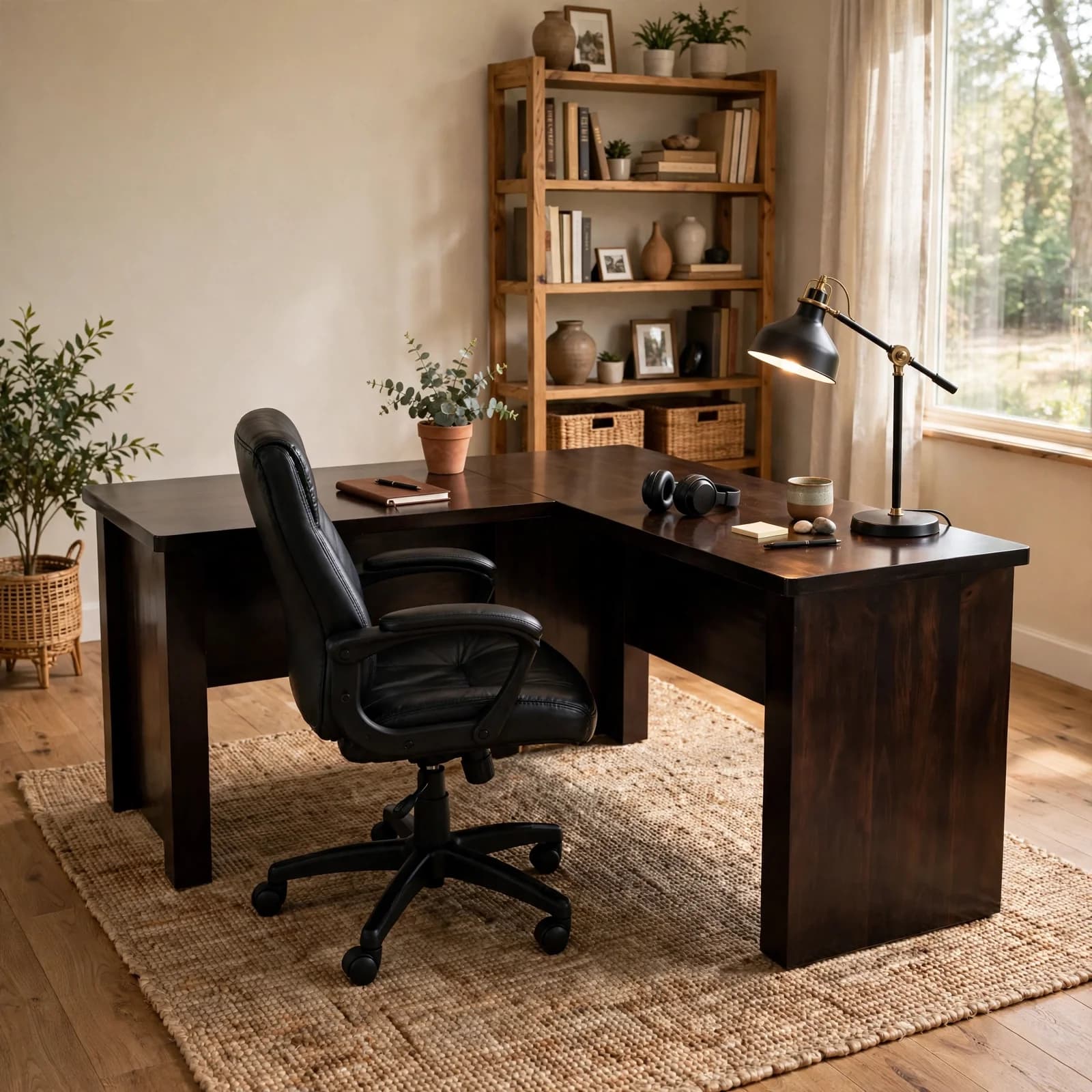 Sheesham Wood L-Shape Desk - Walnut Finish