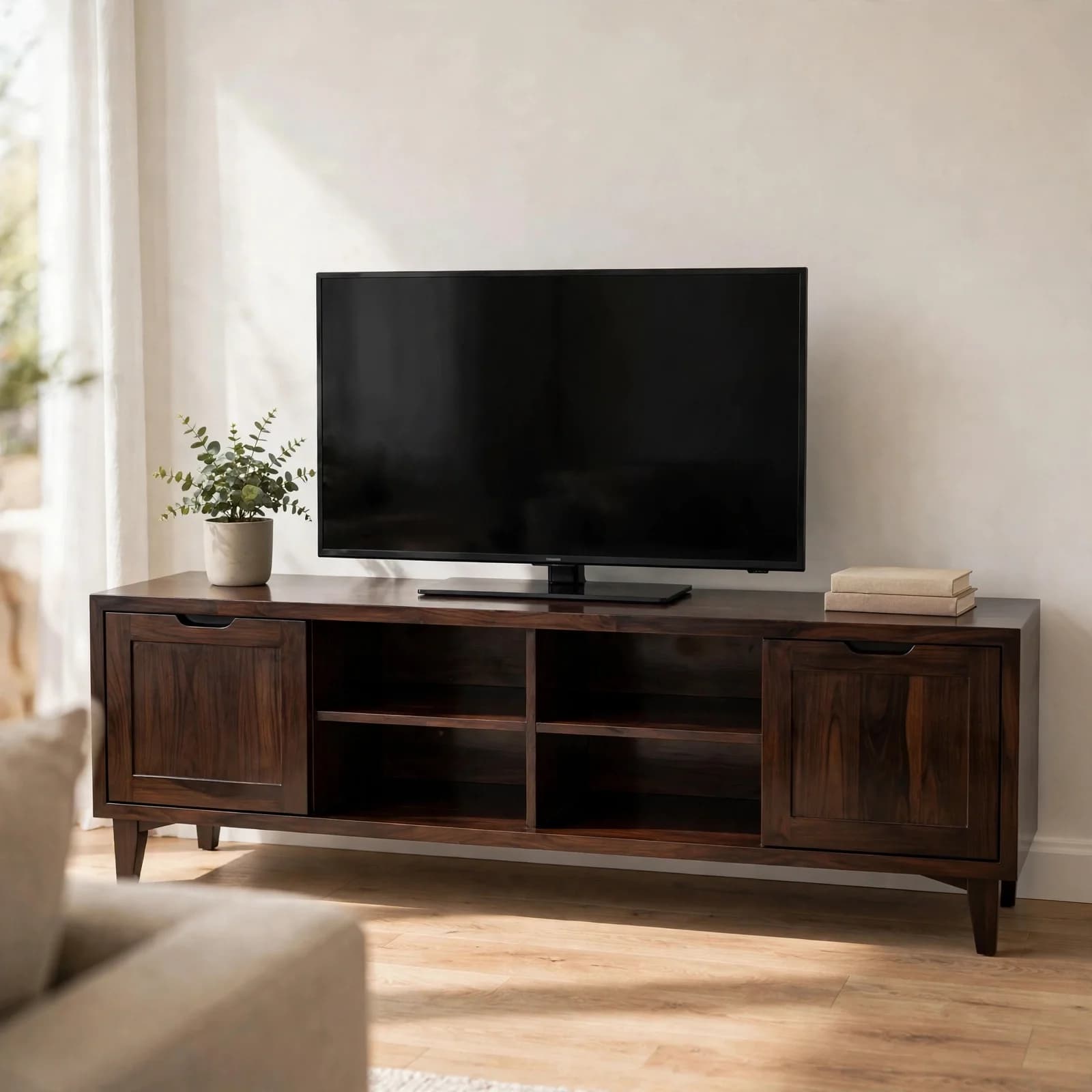 Sheesham Wood Media Console - Walnut Finish
