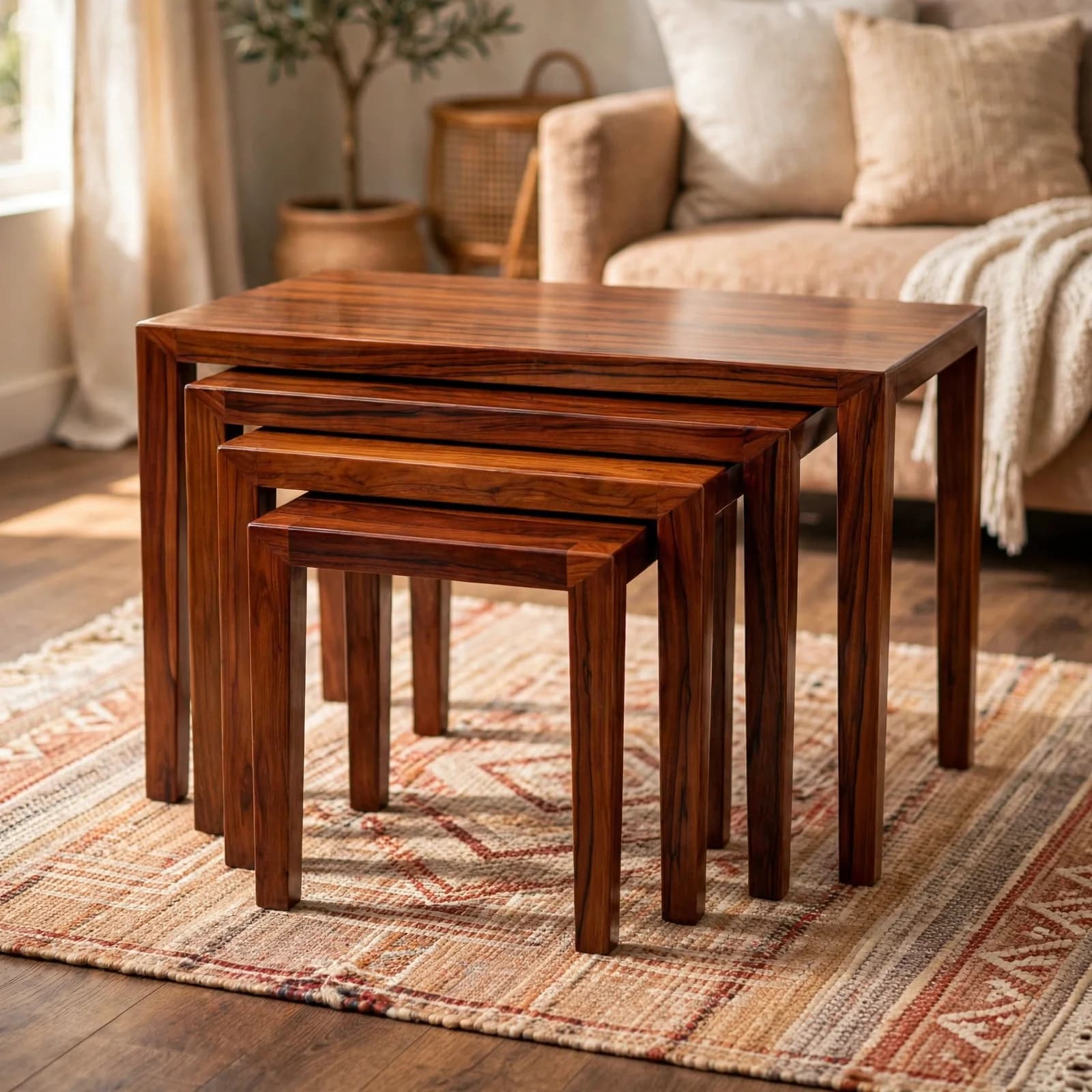 Sheesham Wood Nested Coffee Table Set - Honey Finish