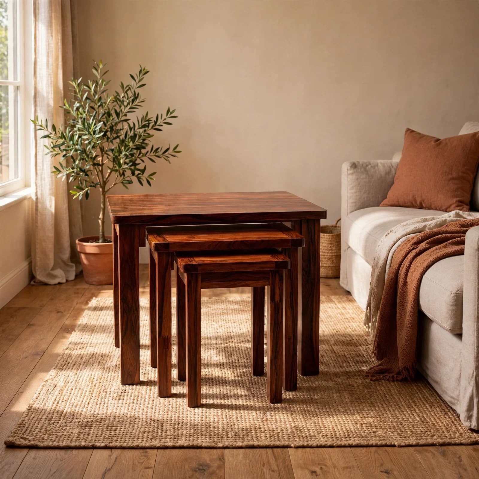 Sheesham Wood Nesting Tables - Honey Finish