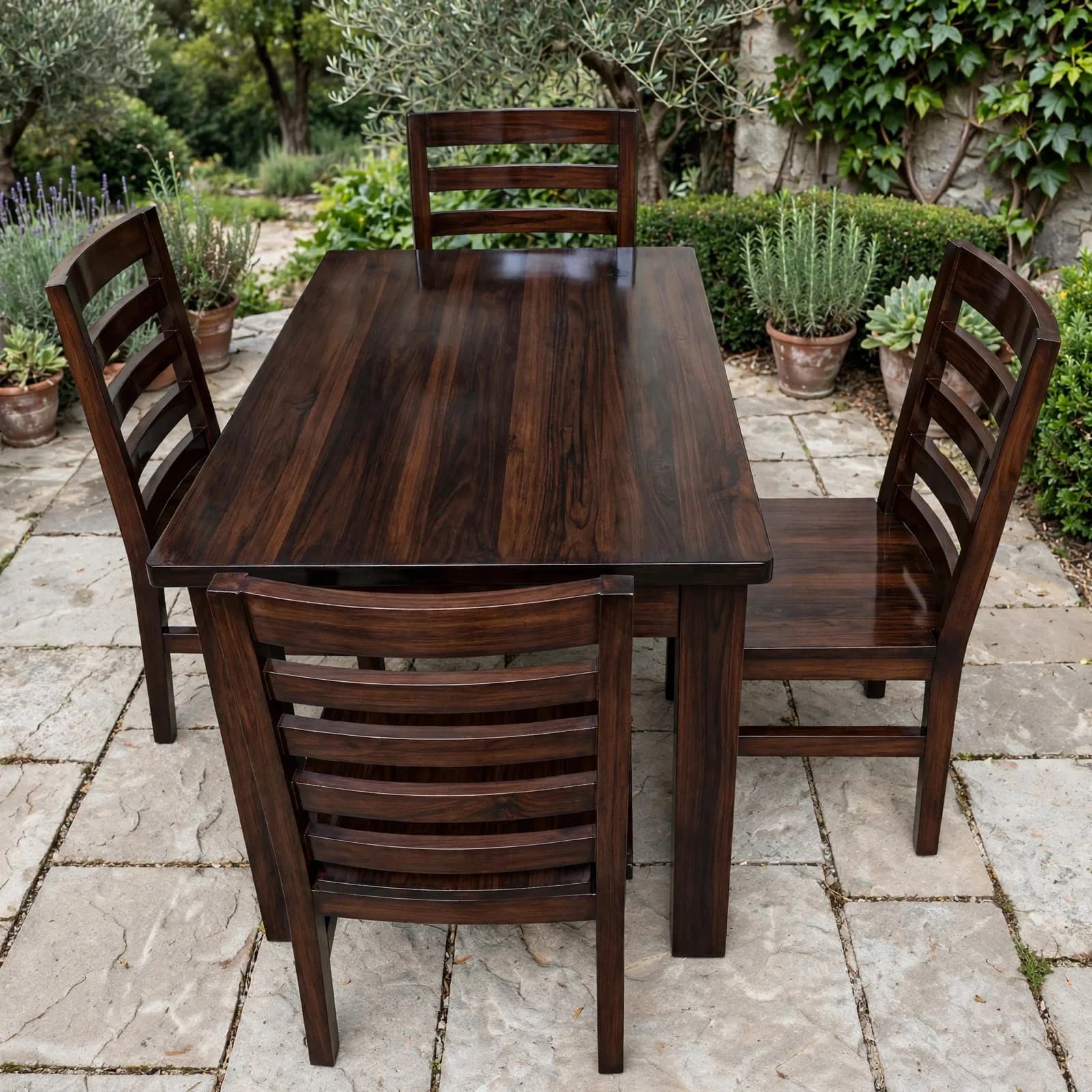 Sheesham Wood Outdoor Dining Set - Walnut Finish