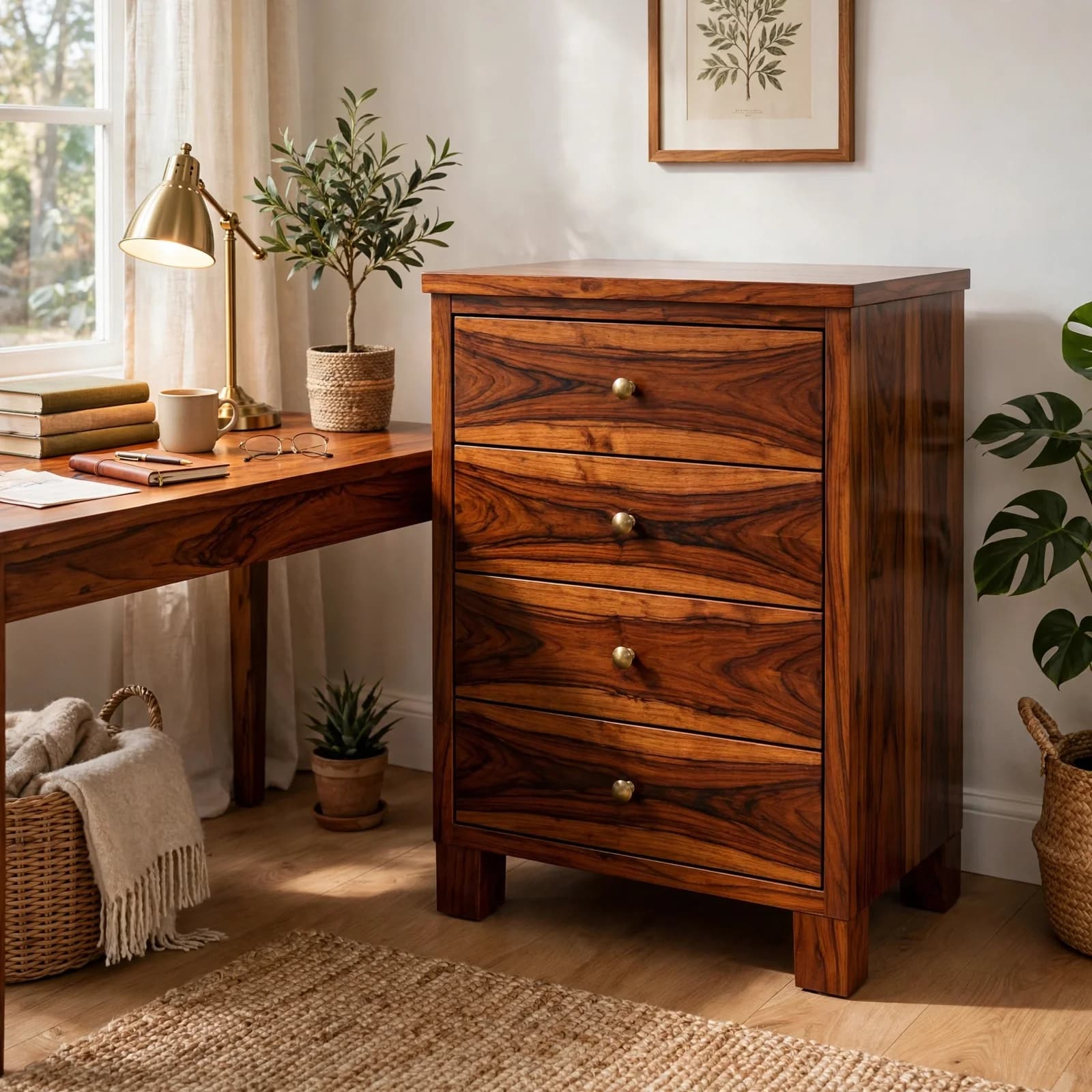 Sheesham Wood Office Drawer Unit - Honey Finish