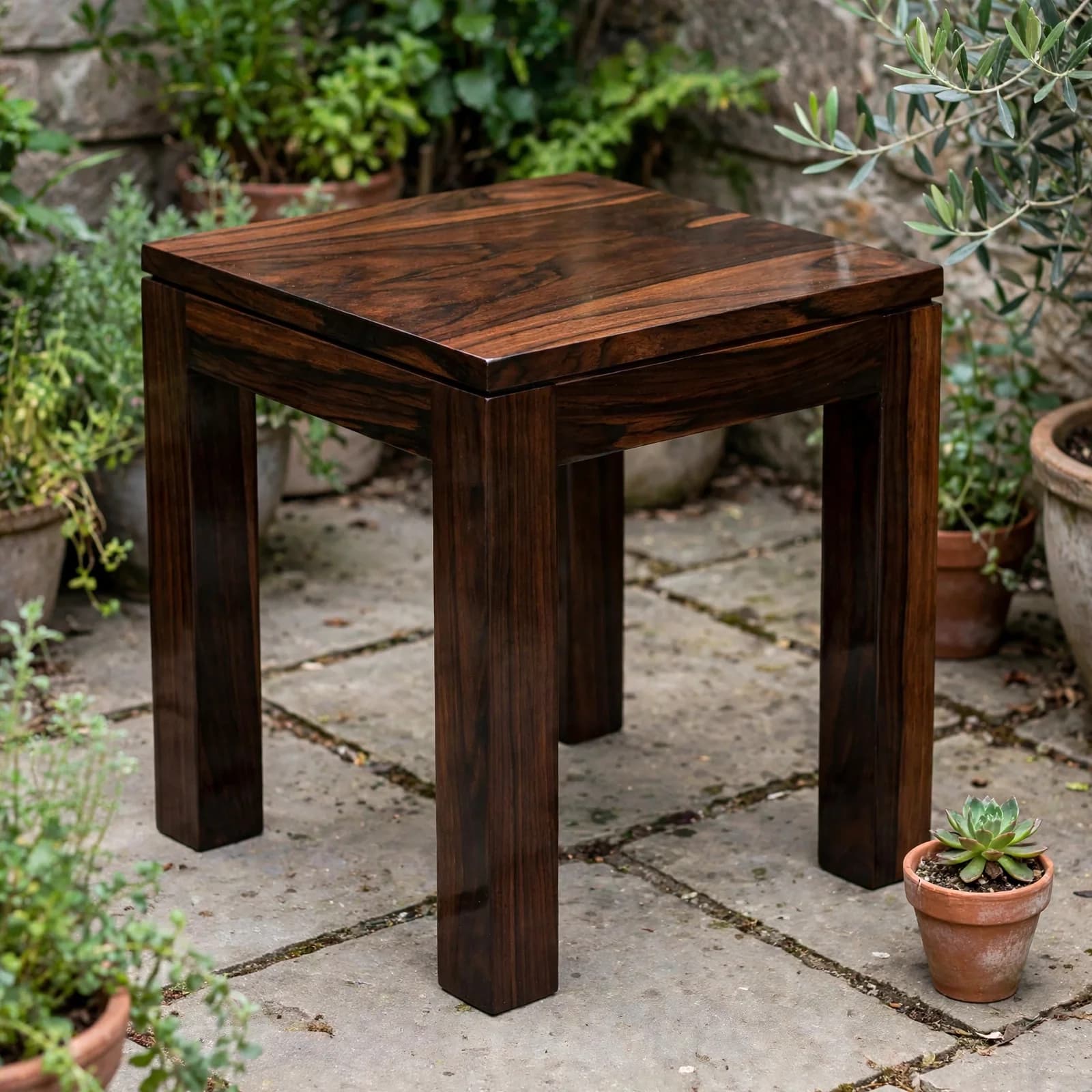 Sheesham Wood Outdoor Accessory Table - Walnut Finish