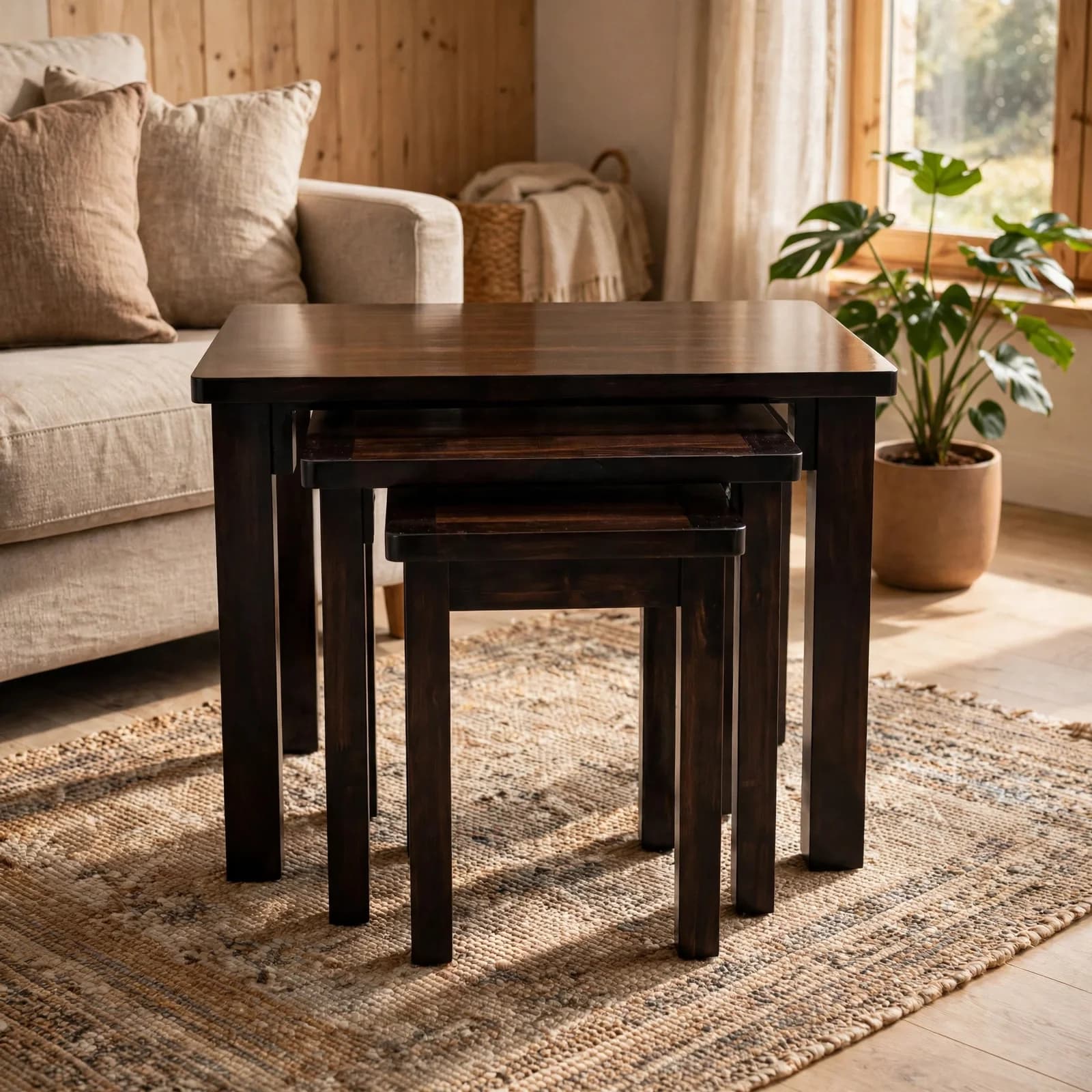 Sheesham Wood Nesting Tables - Walnut Finish