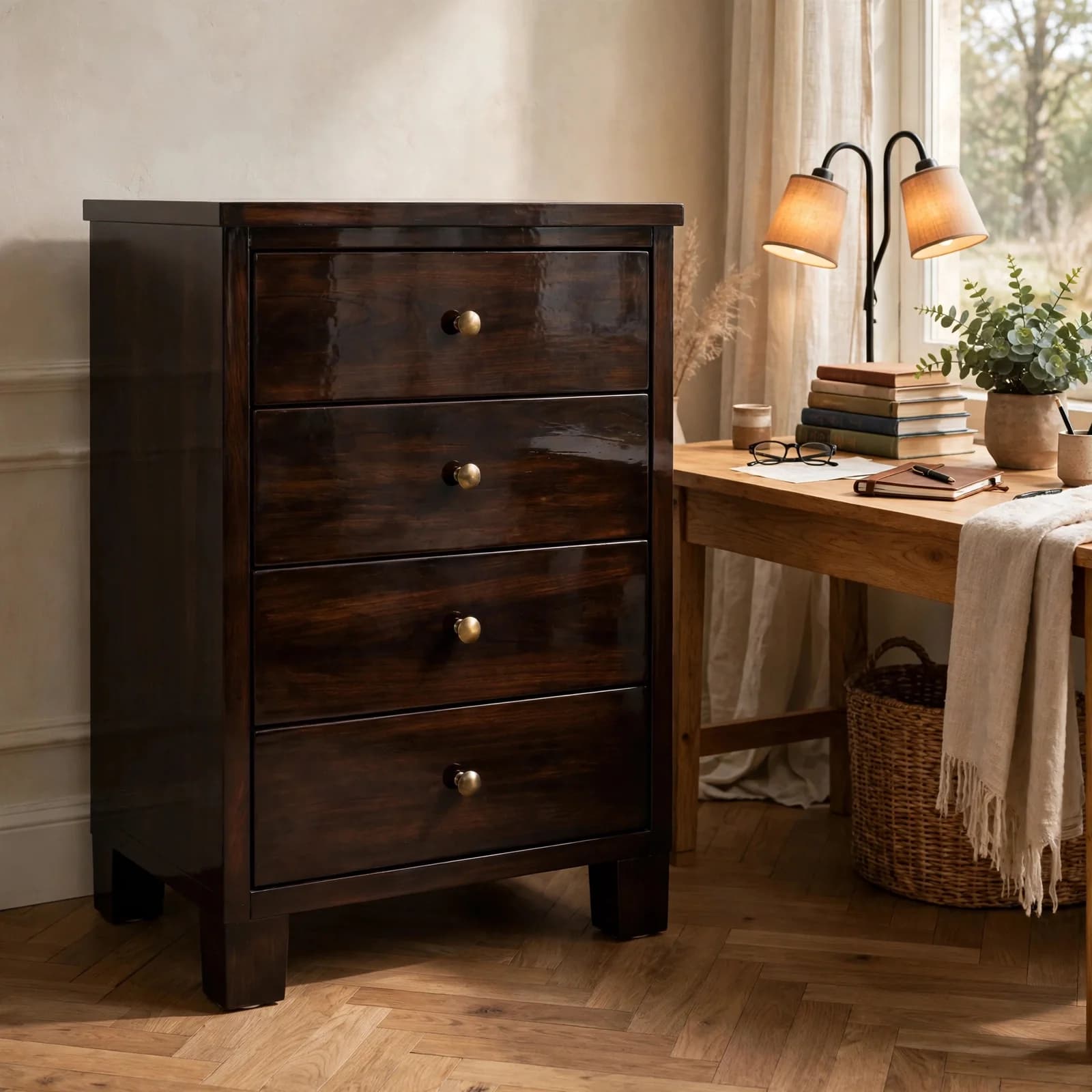Sheesham Wood Office Drawer Unit - Walnut Finish