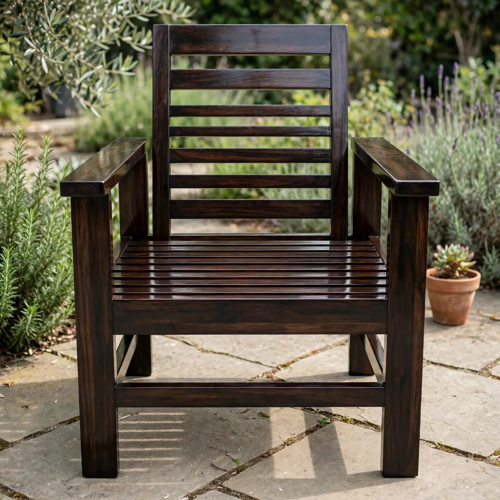 Sheesham Wood Outdoor Seating Chair - Walnut Finish
