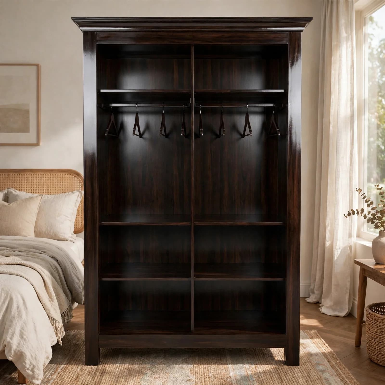 Sheesham Wood Open Wardrobe - Walnut Finish