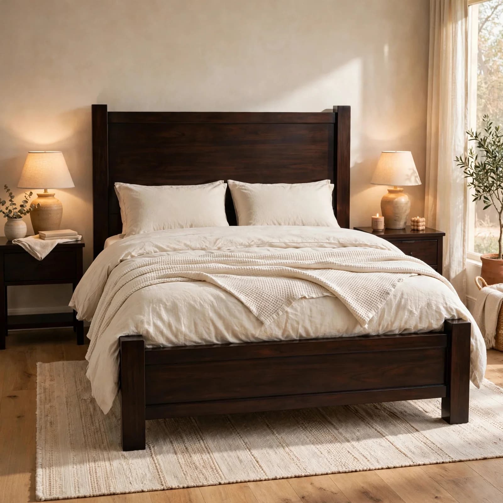 Sheesham Wood Queen Size Bed - Walnut Finish