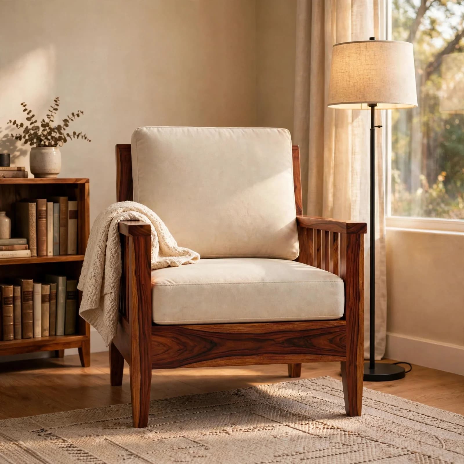 Sheesham Wood Reading Chair - Honey Finish