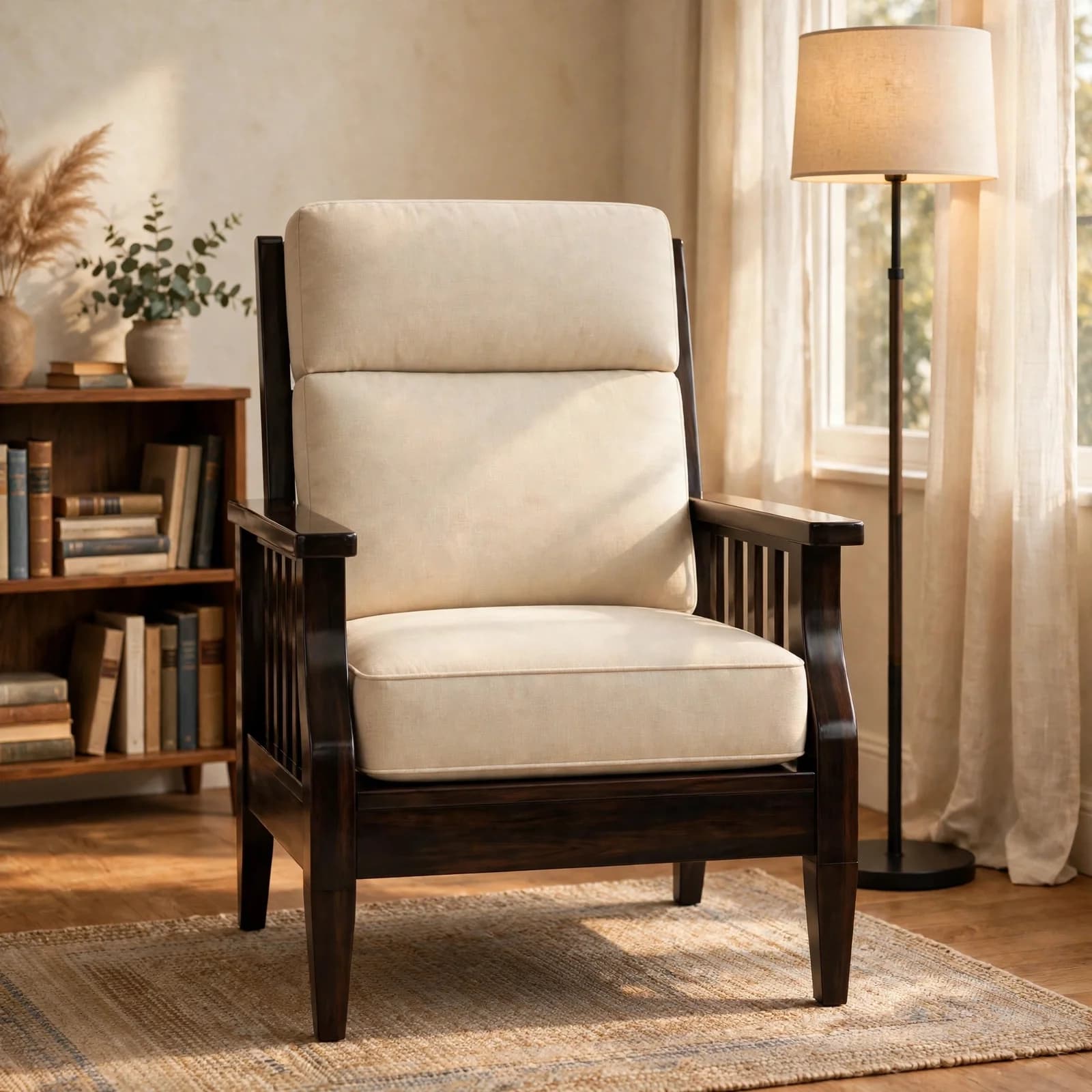 Sheesham Wood Reading Chair - Walnut Finish