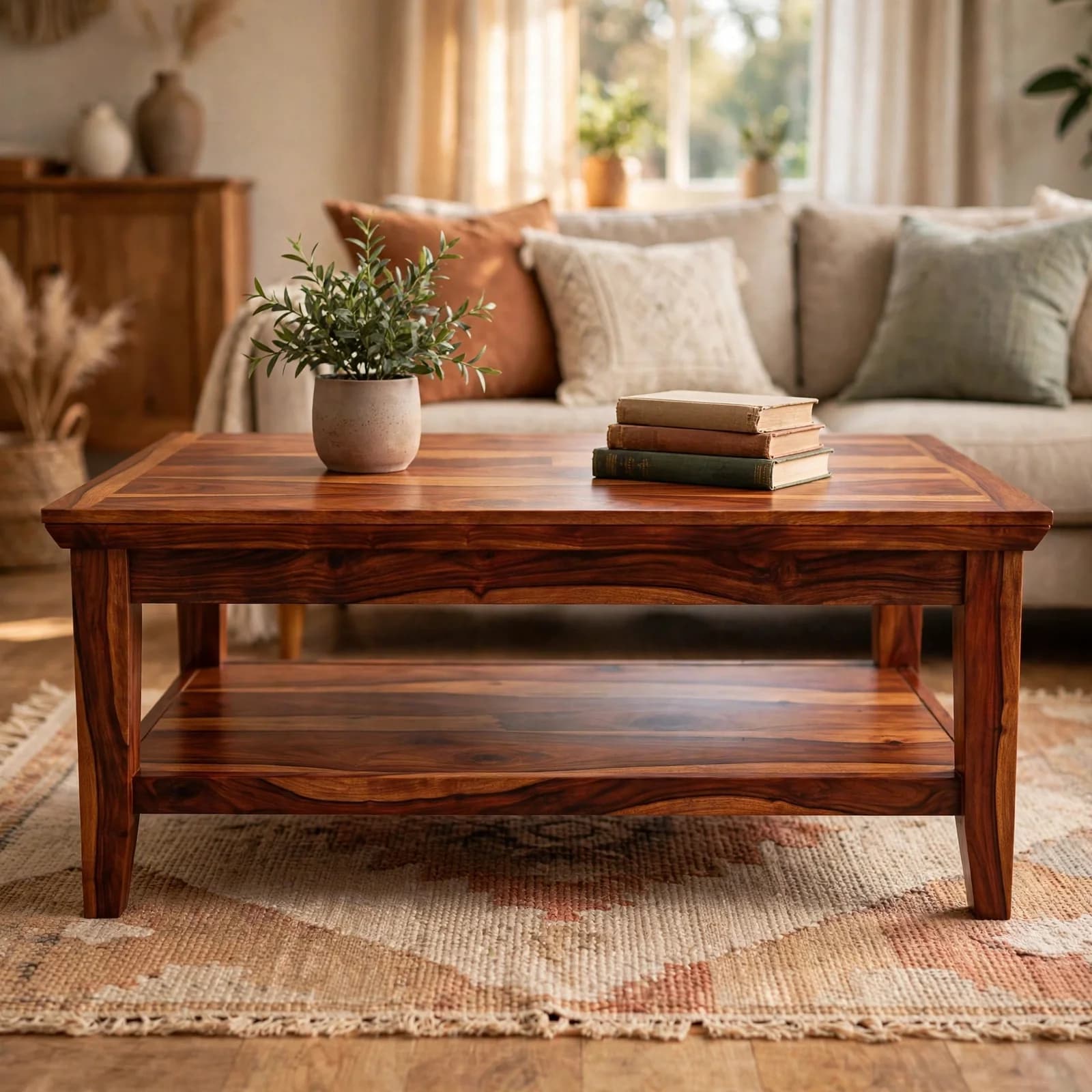 Sheesham Wood Rectangular Coffee Table - Honey Finish