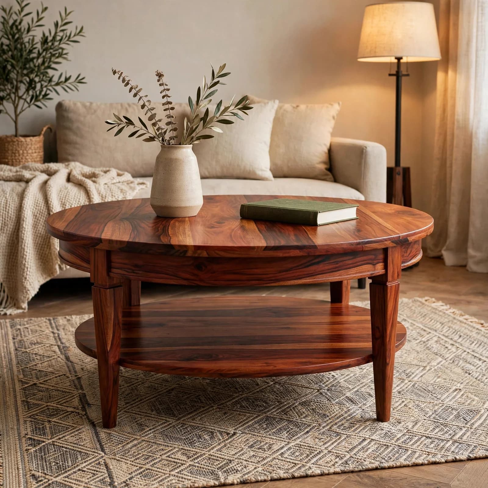 Sheesham Wood Round Coffee Table - Honey Finish