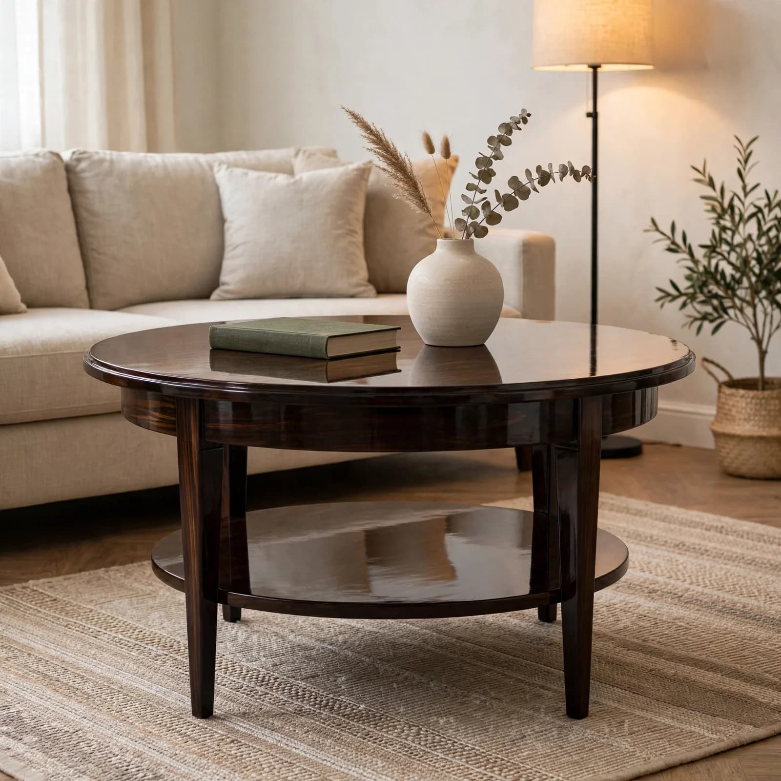 Sheesham Wood Round Coffee Table - Walnut Finish