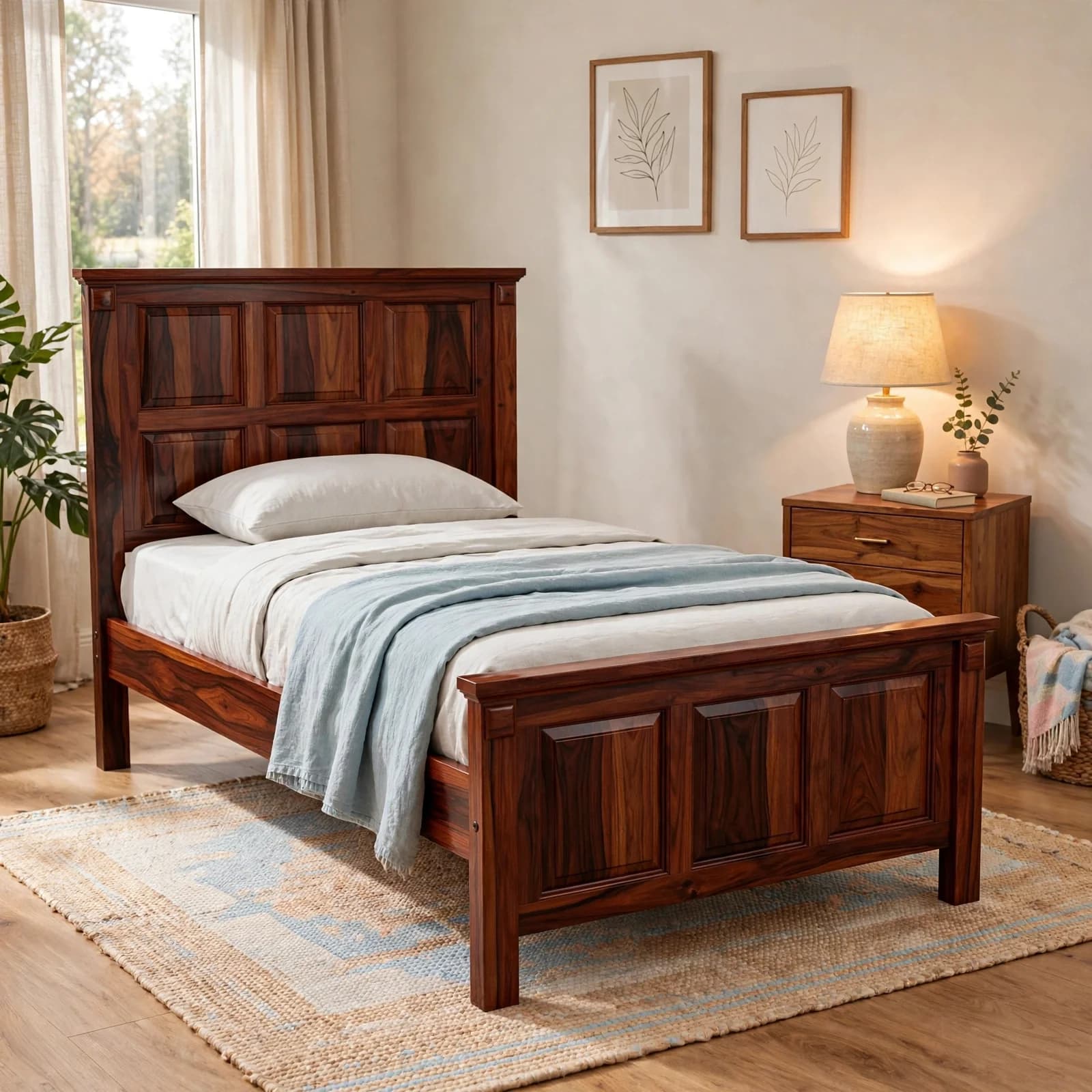Sheesham Wood Single Bed - Honey Finish
