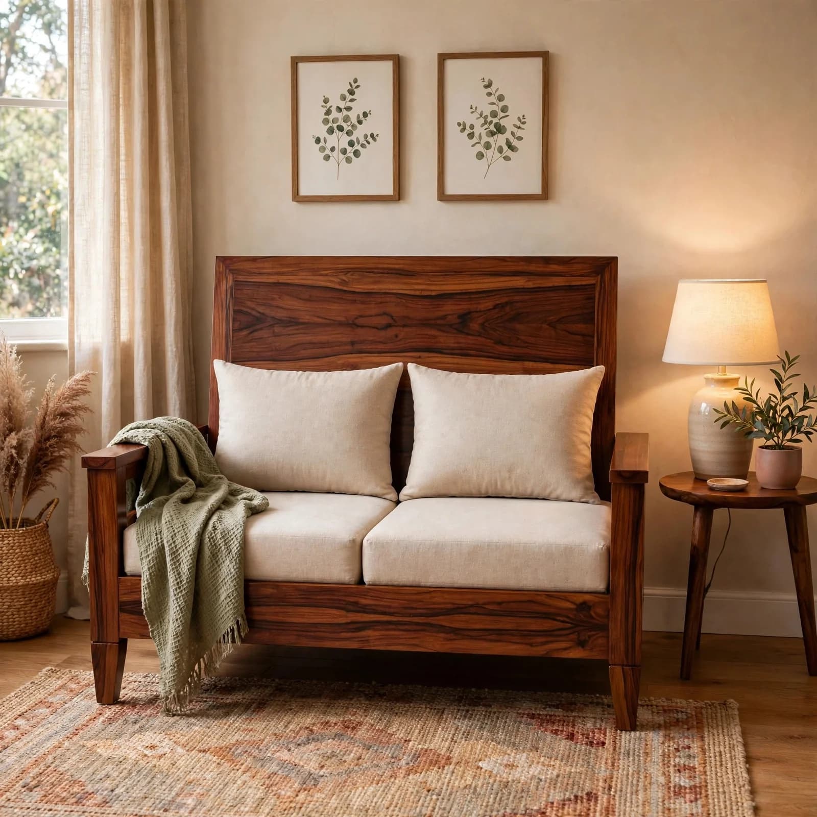 Sheesham Wood Sofa Bed - Honey Finish