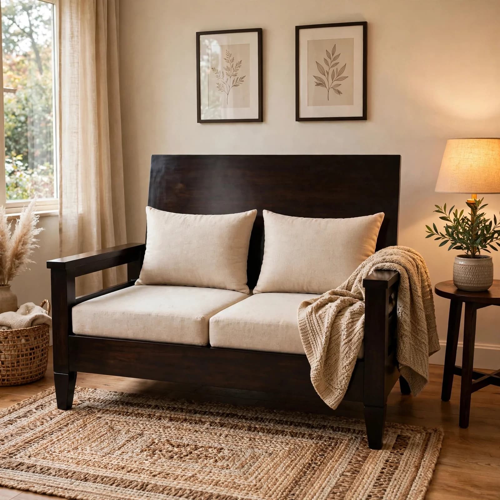 Sheesham Wood Sofa Bed - Walnut Finish