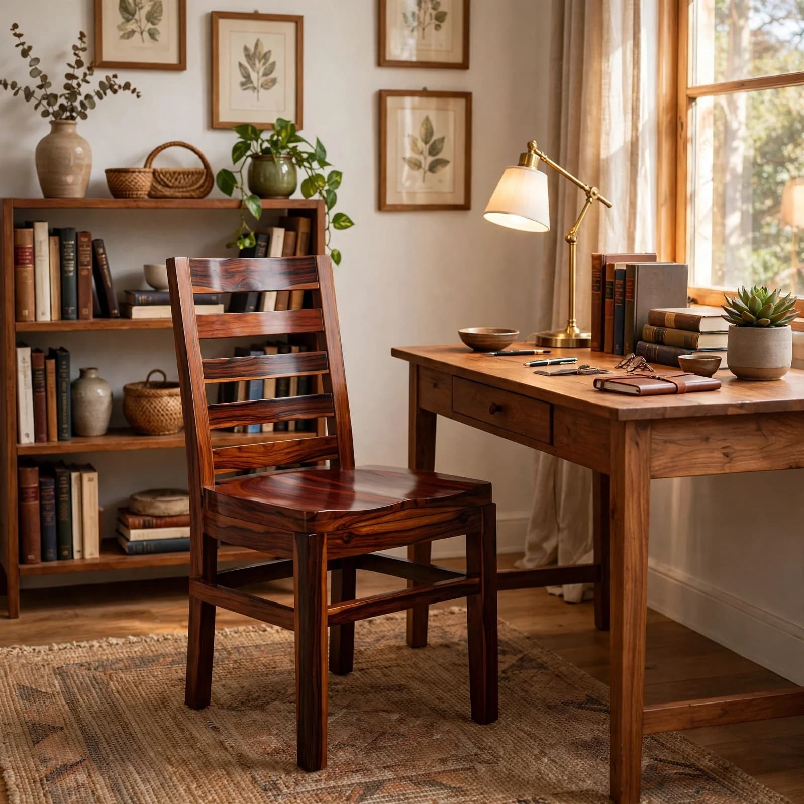 Sheesham Wood Study Chair - Honey Finish