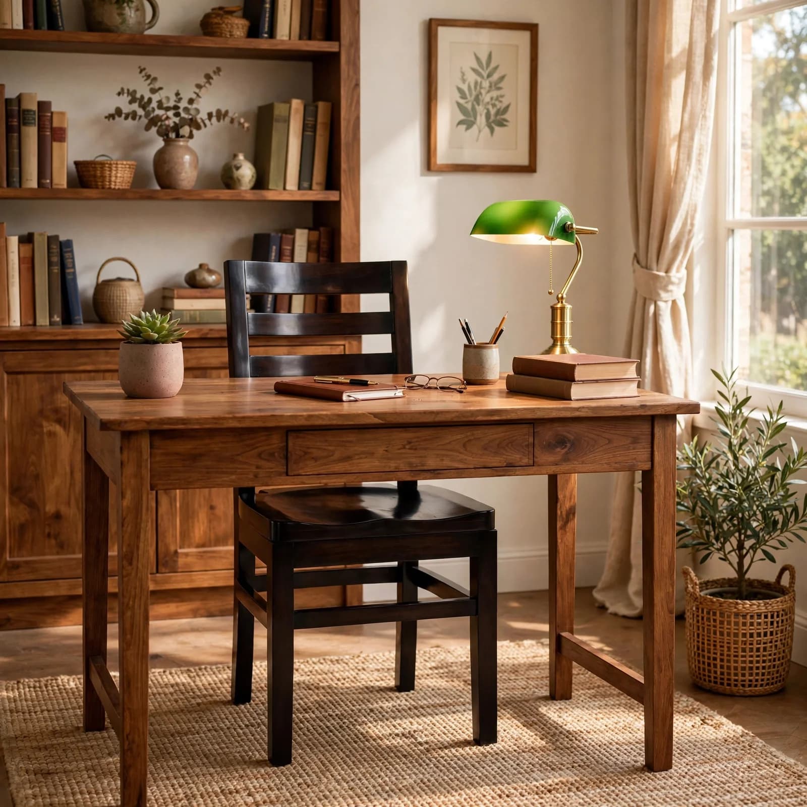 Sheesham Wood Study Chair - Walnut Finish