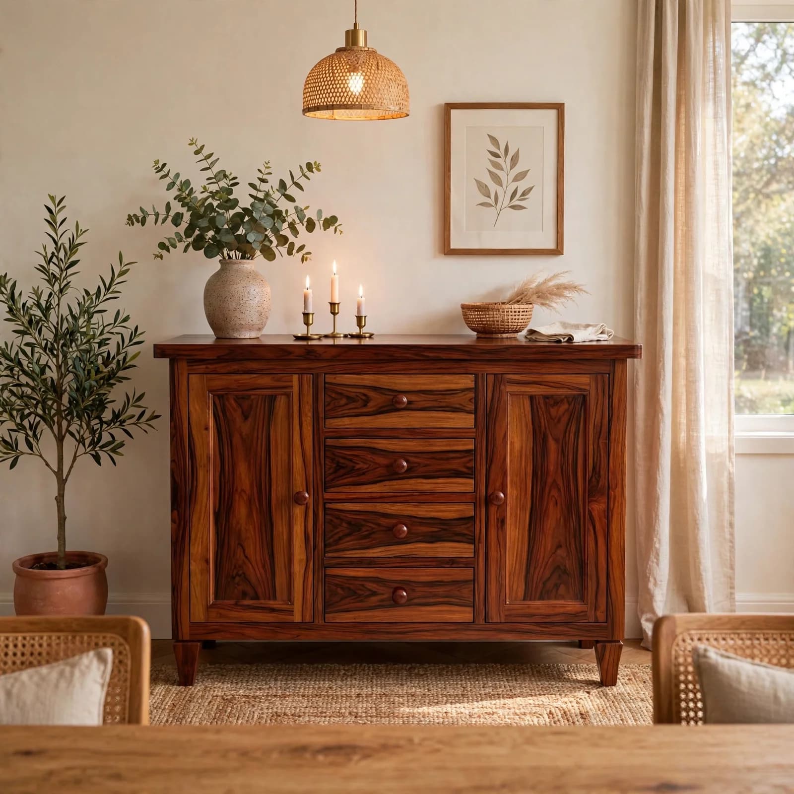 Sheesham Wood Sideboard - Honey Finish