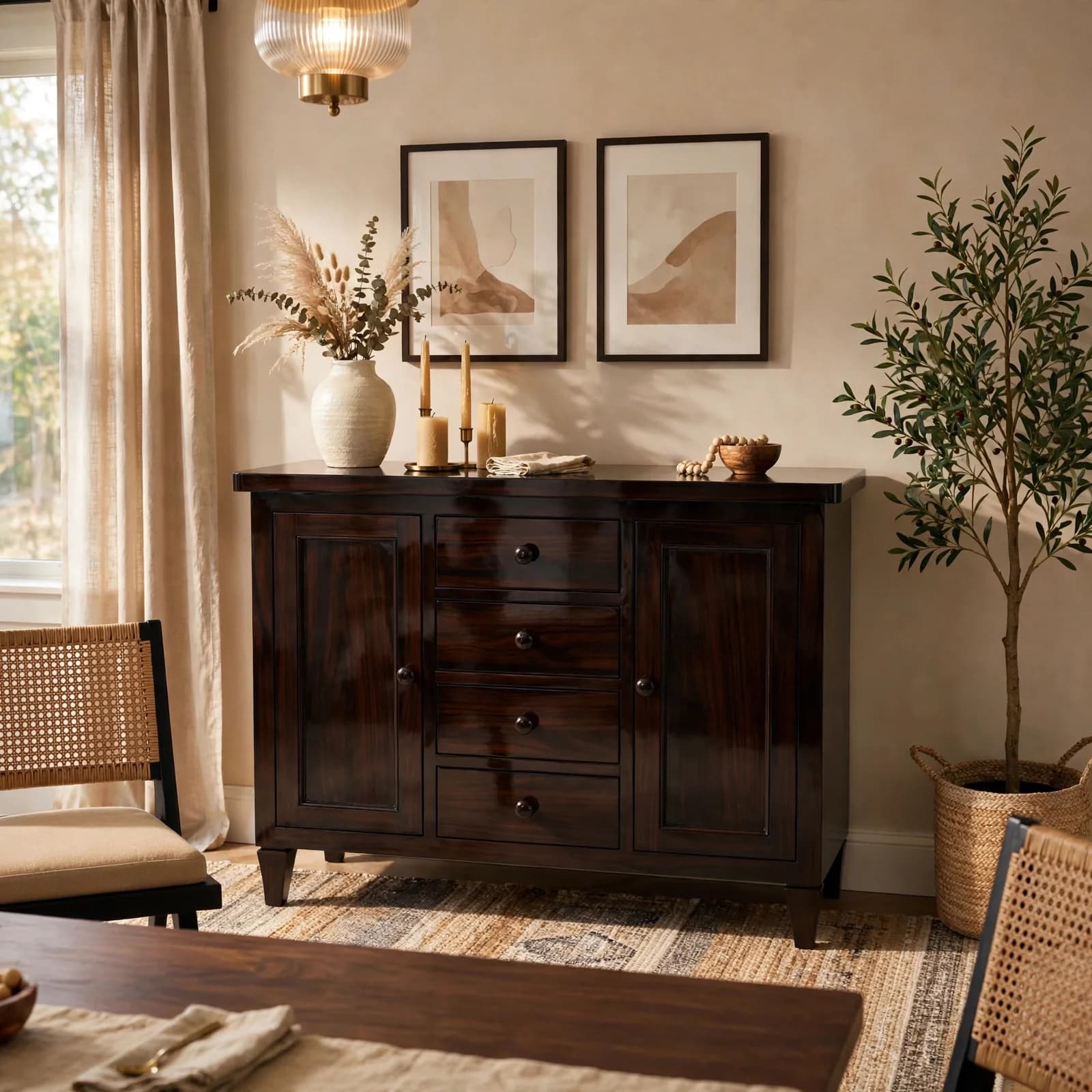 Sheesham Wood Sideboard - Walnut Finish