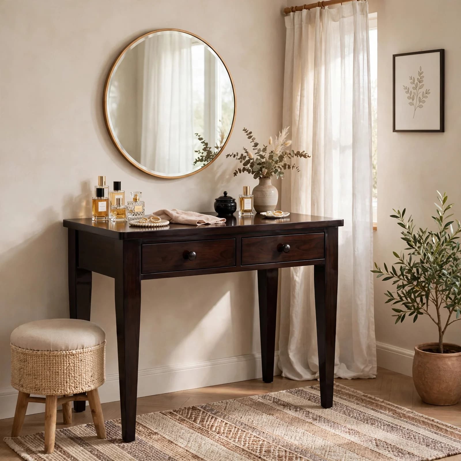 Sheesham Wood Vanity Table - Walnut Finish