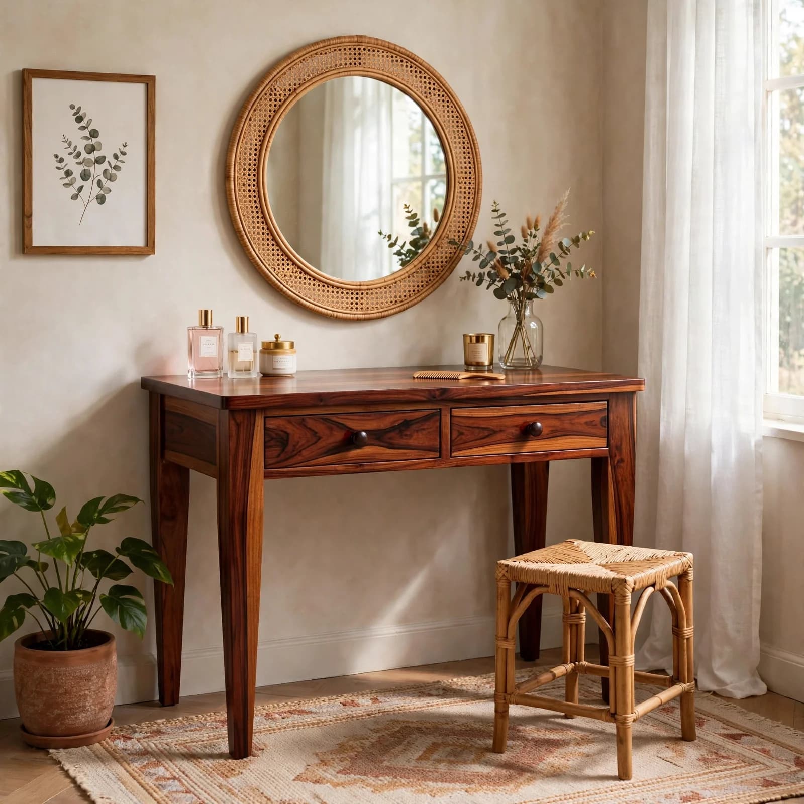 Sheesham Wood Vanity Table - Honey Finish